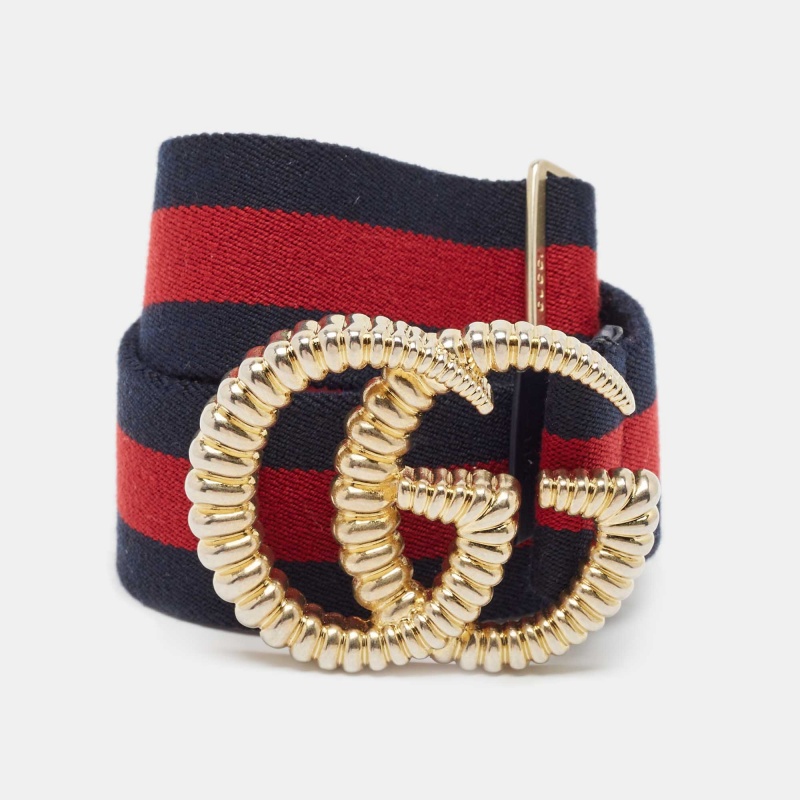 

Gucci Navy Blue/Red Elastic Torchon Double G Web Belt 75CM