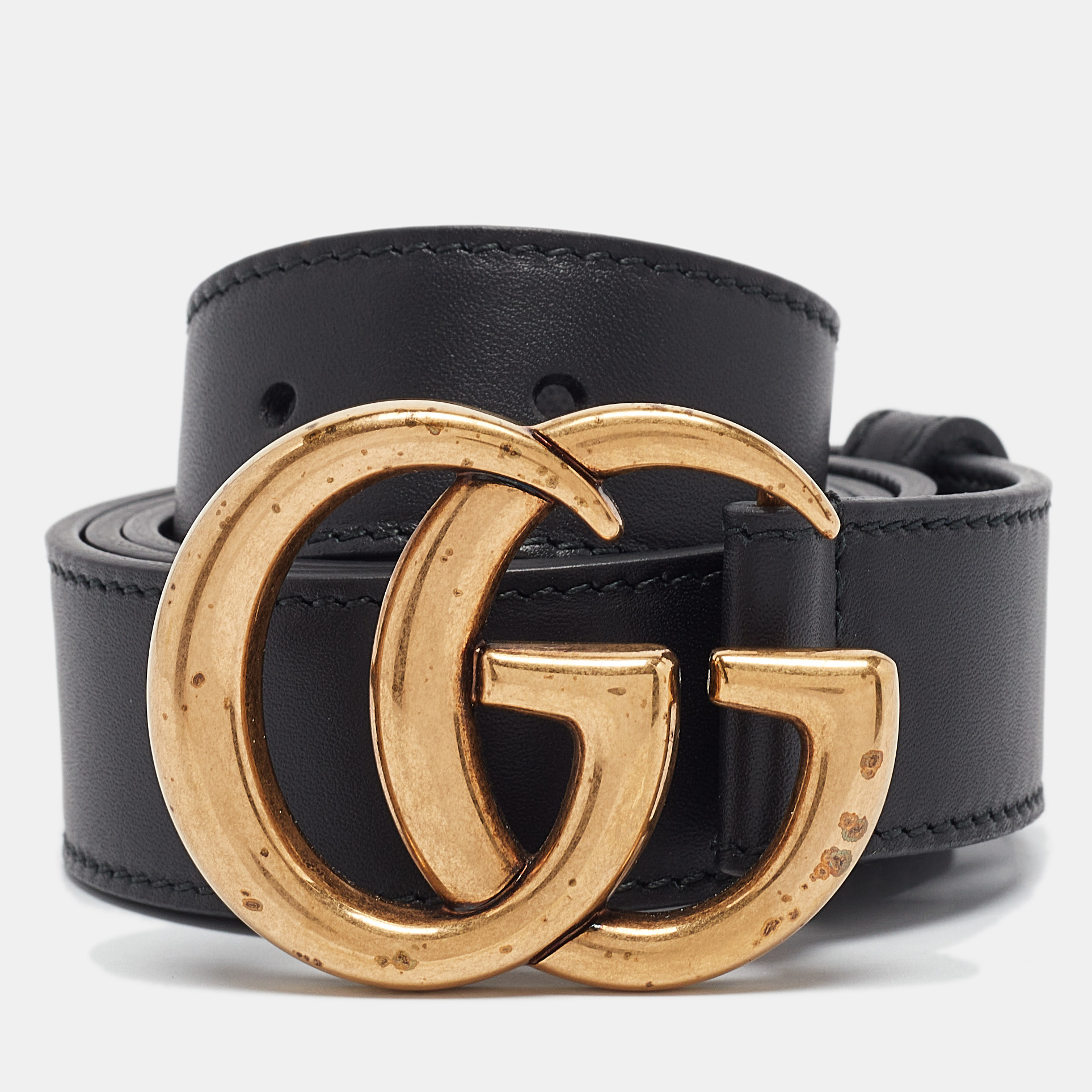 

Gucci Black Leather GG Marmont Buckle Belt 85CM