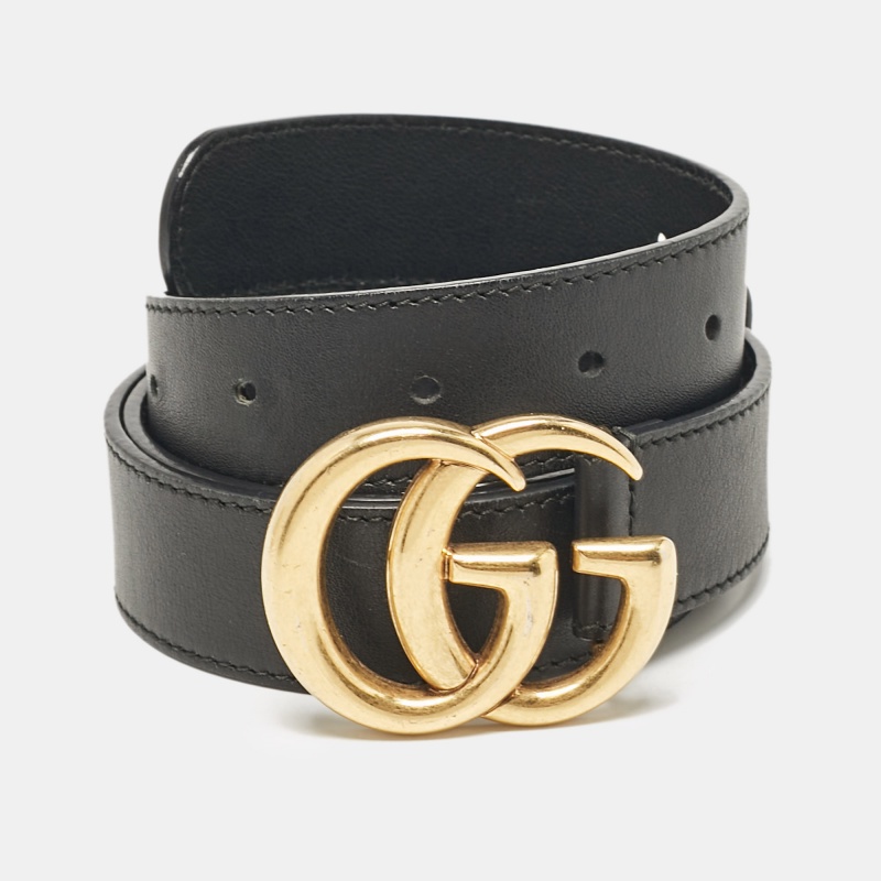 

Gucci Black Leather GG Marmont Buckle Belt 90CM