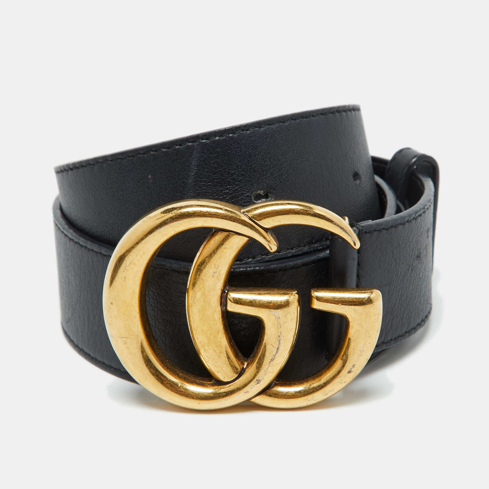 

Gucci Black Leather GG Marmont Buckle Belt