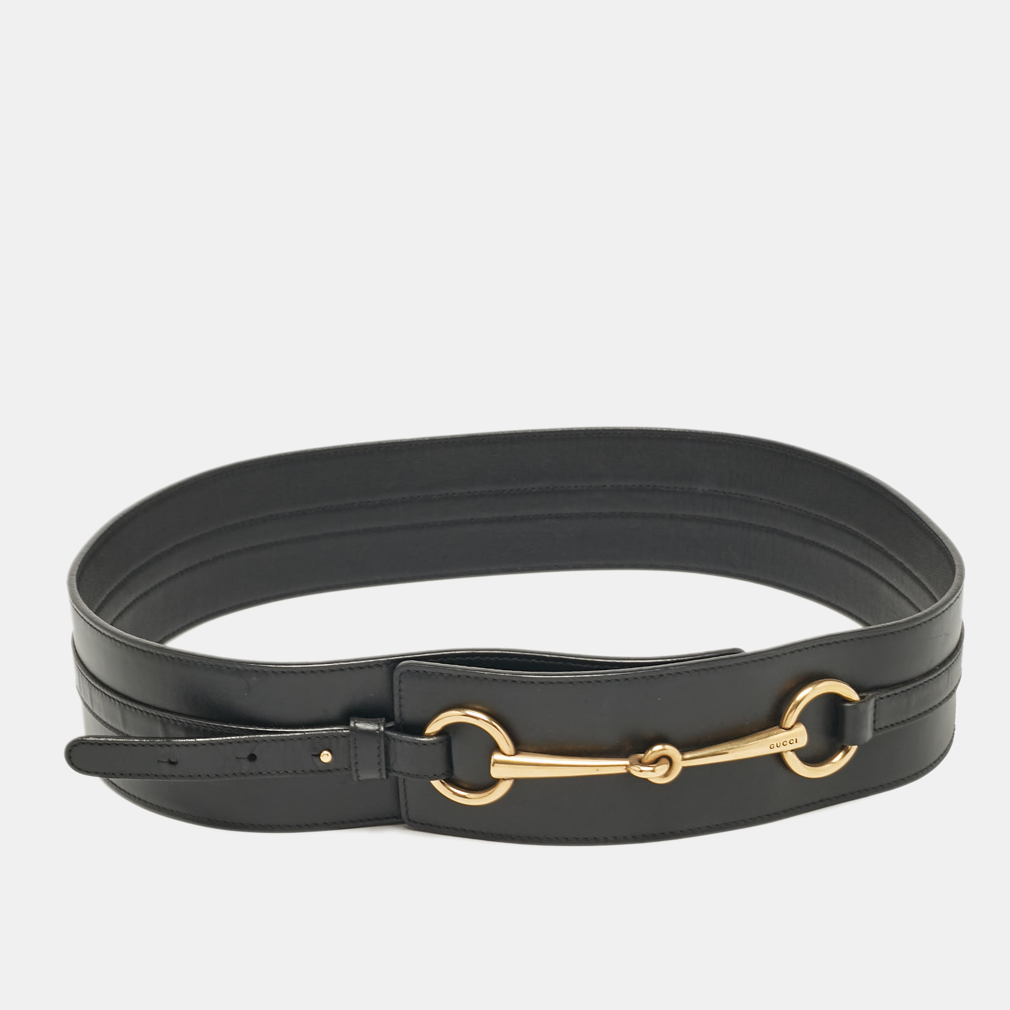 

Gucci Black Leather Horsebit Wide Waist Belt 95CM