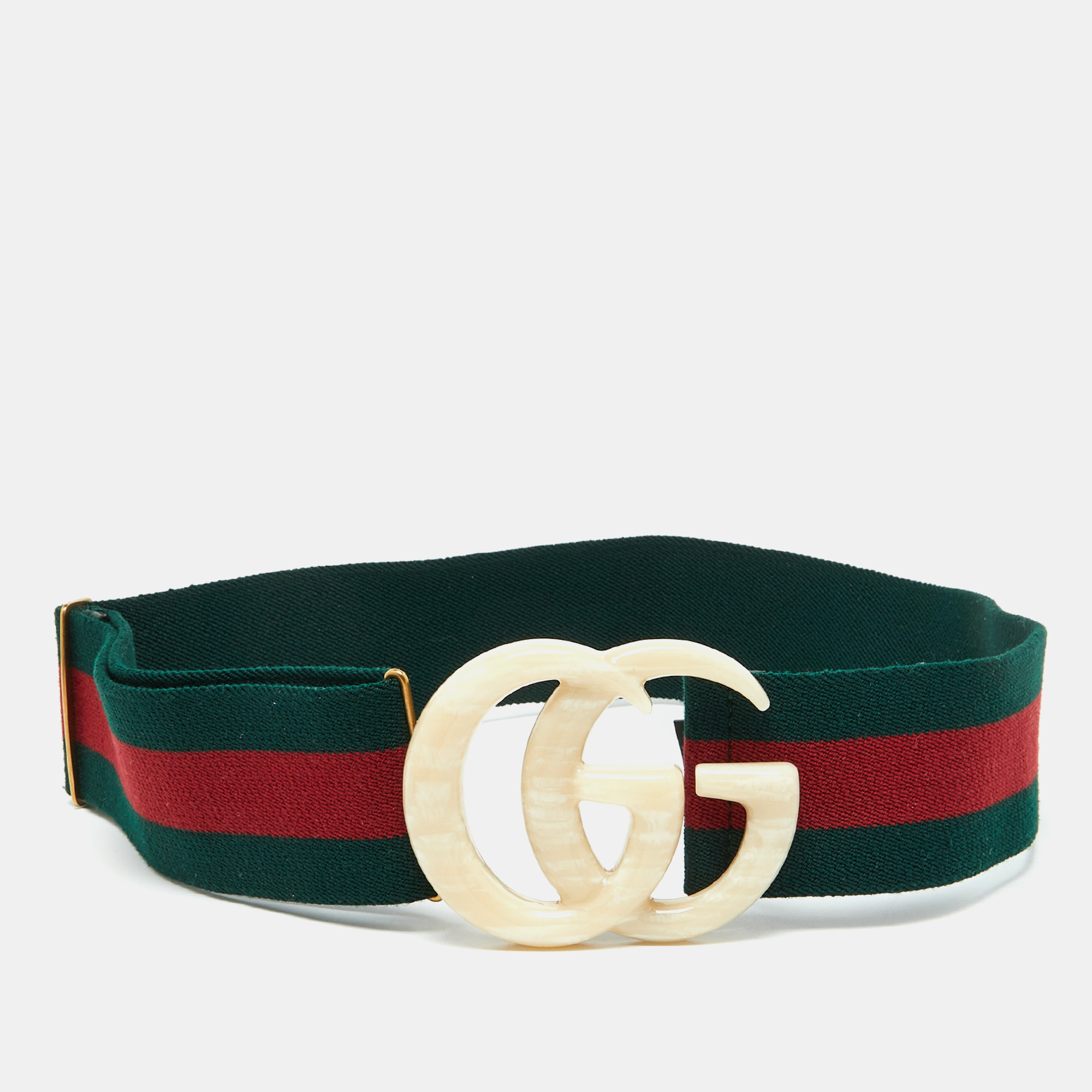 

Gucci Green/Red Stretch Web Plexi Double G Buckle Belt