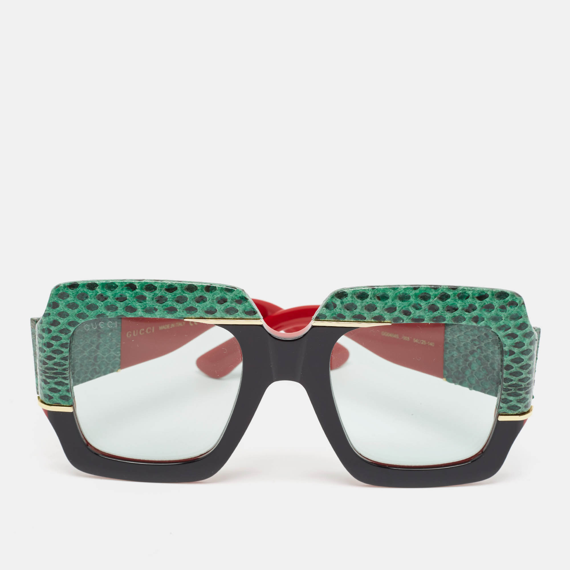 

Gucci Green/Black Snakeskin GG0484S Interlocking G Oversized Sunglasses