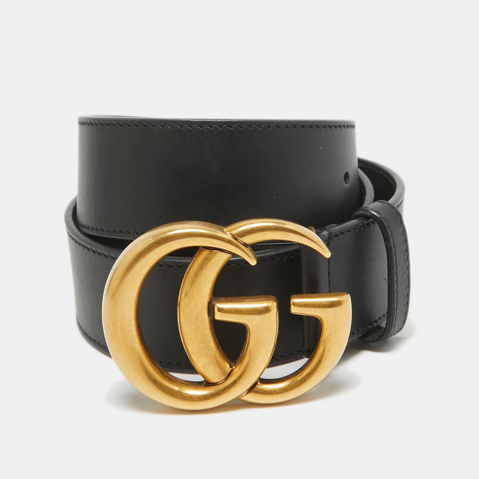 

Gucci Black Leather GG Marmont Buckle Belt 80CM