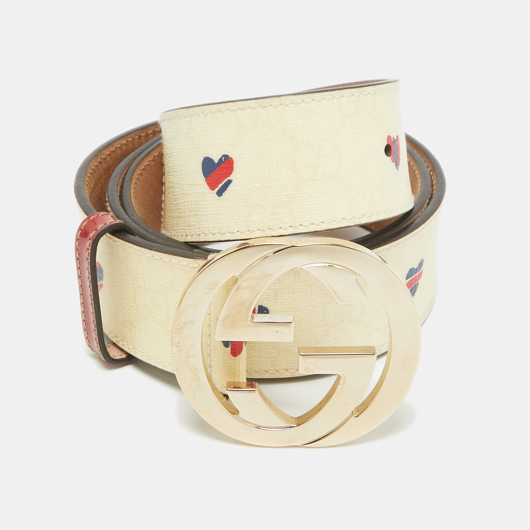 

Gucci Beige/Red GG Supreme Canvas Interlocking G Buckle Belt 90CM