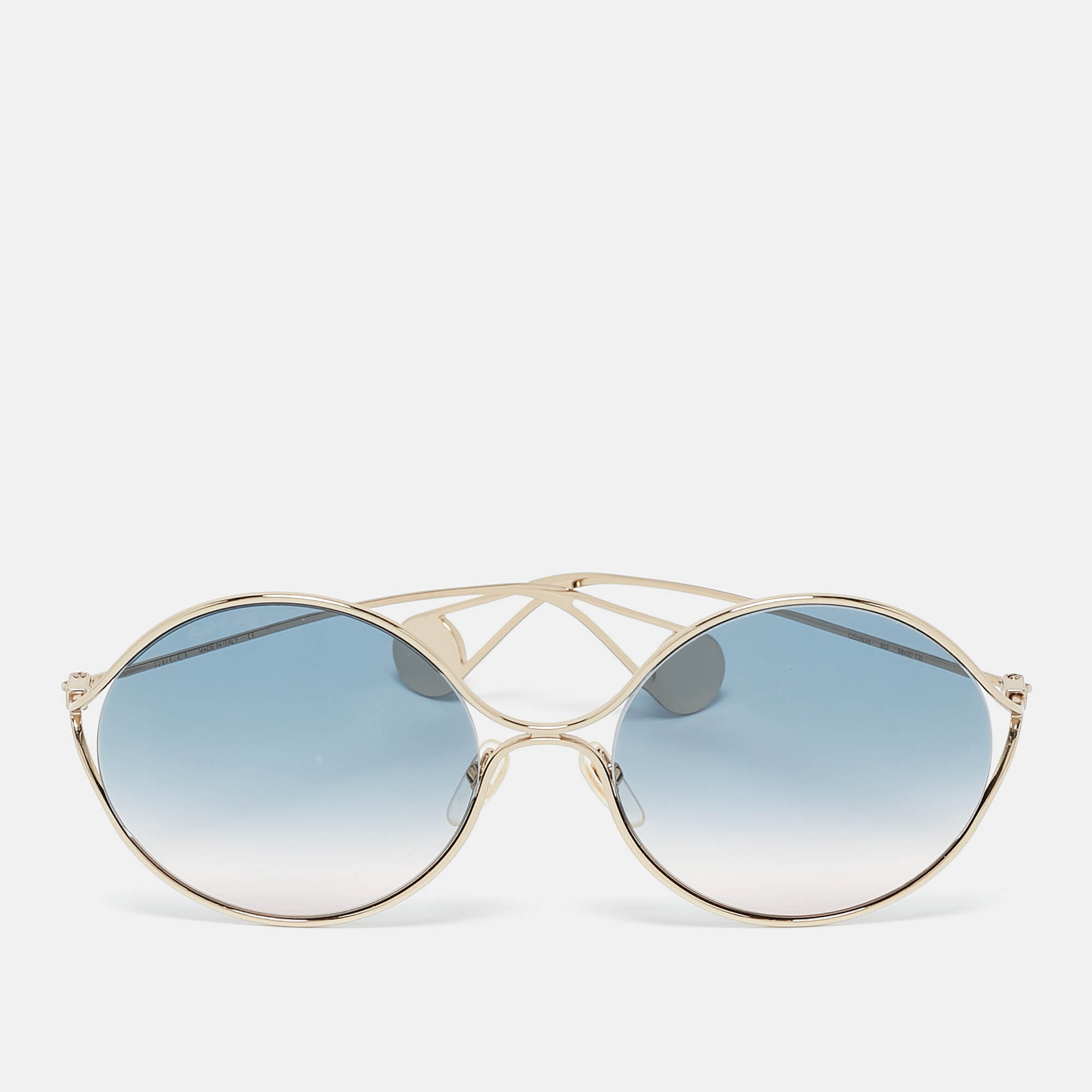 

Gucci Blue Gradient GG0253S Pearl Embellished Round Sunglasses