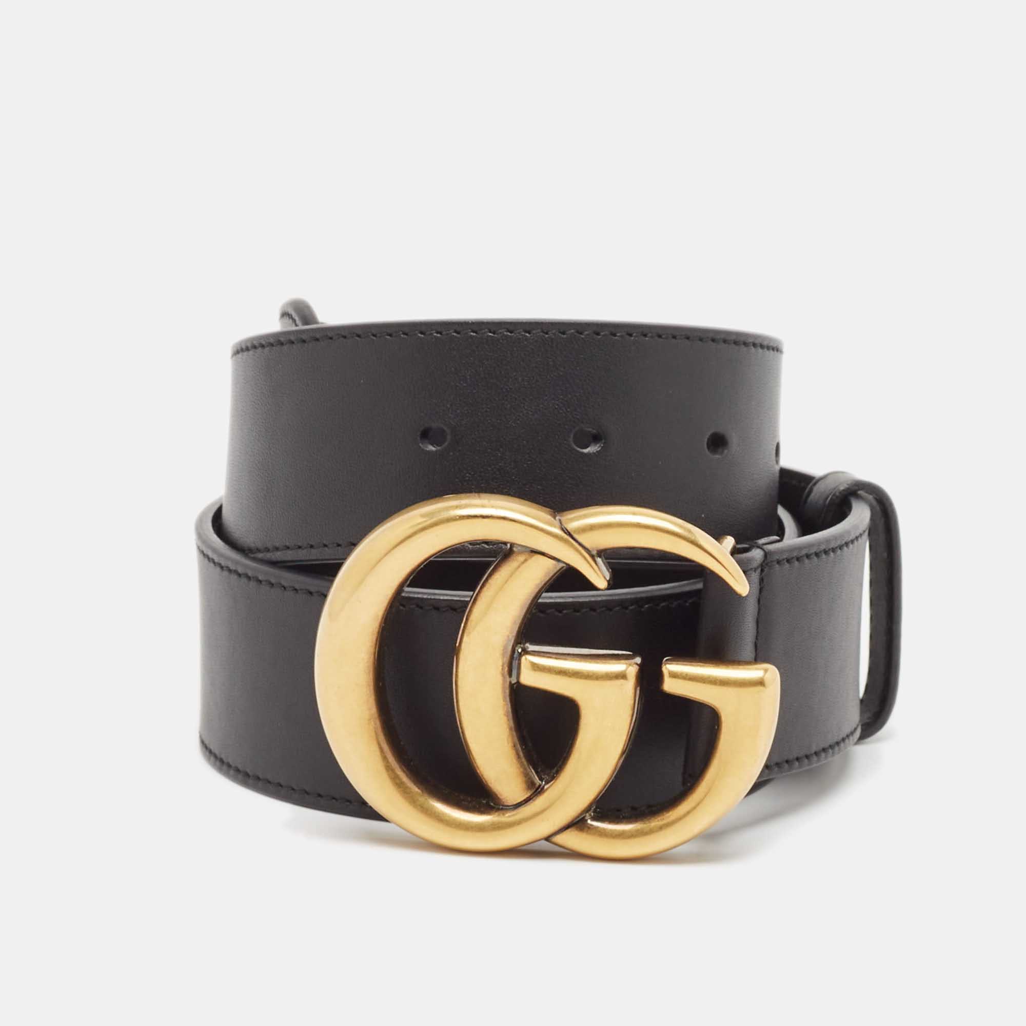 

Gucci Black Leather GG Marmont Buckle Belt 70CM