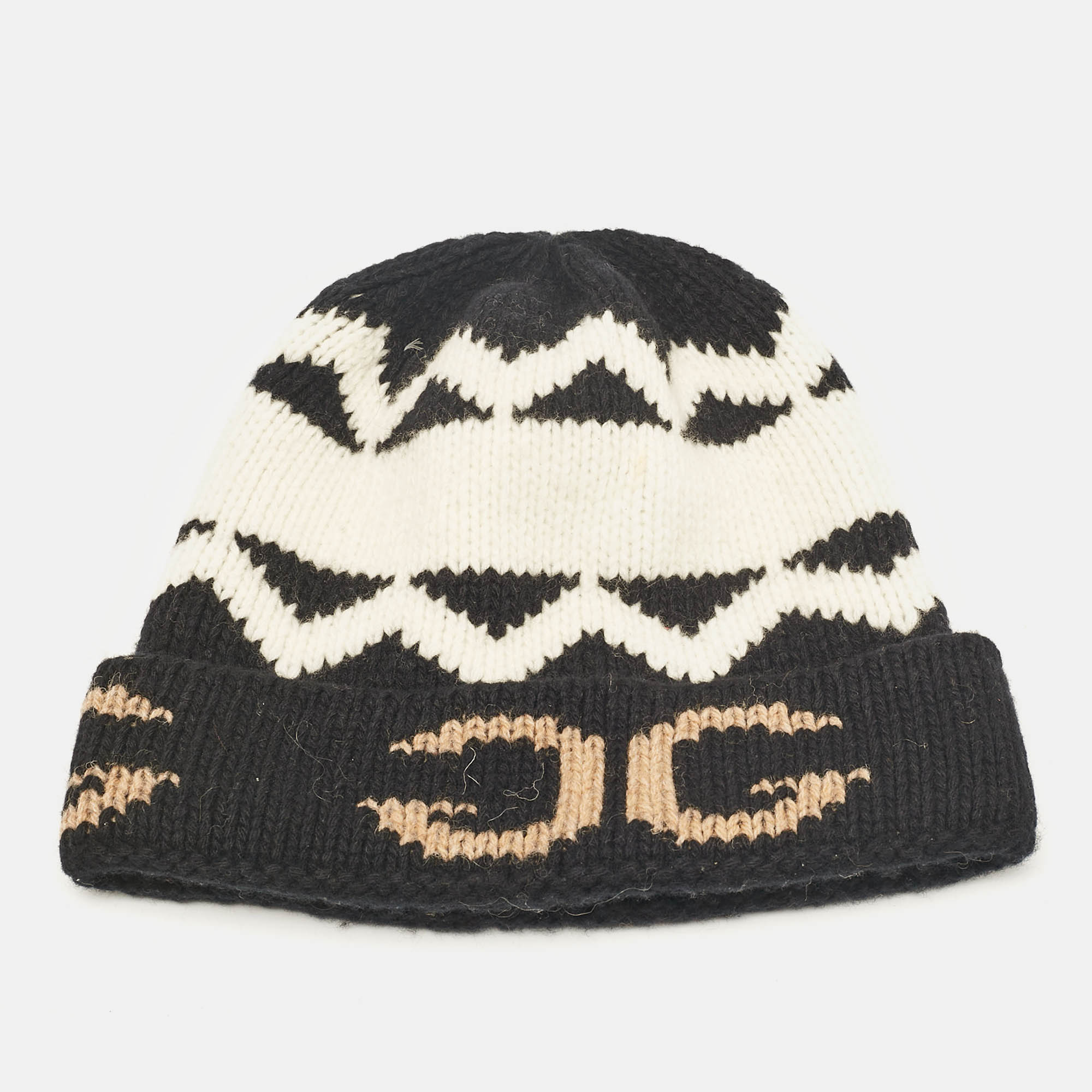 

Gucci Black/White GG Wool Rib Knit Beanie L