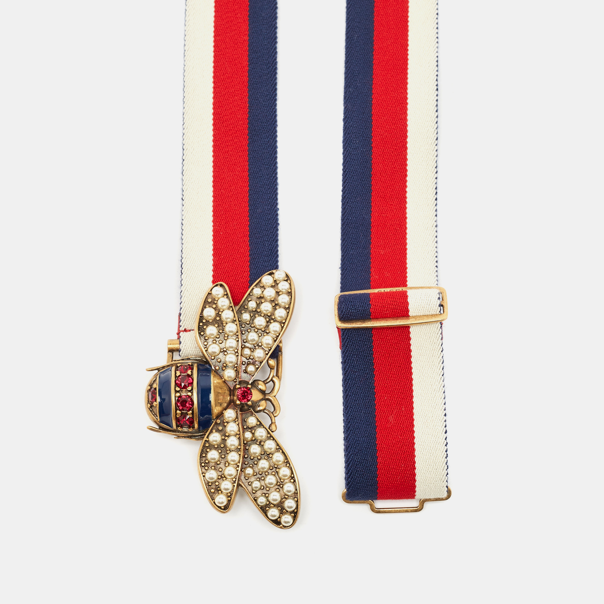 Gucci Multicolor Web Canvas Queen Margaret Bee Belt 80CM 