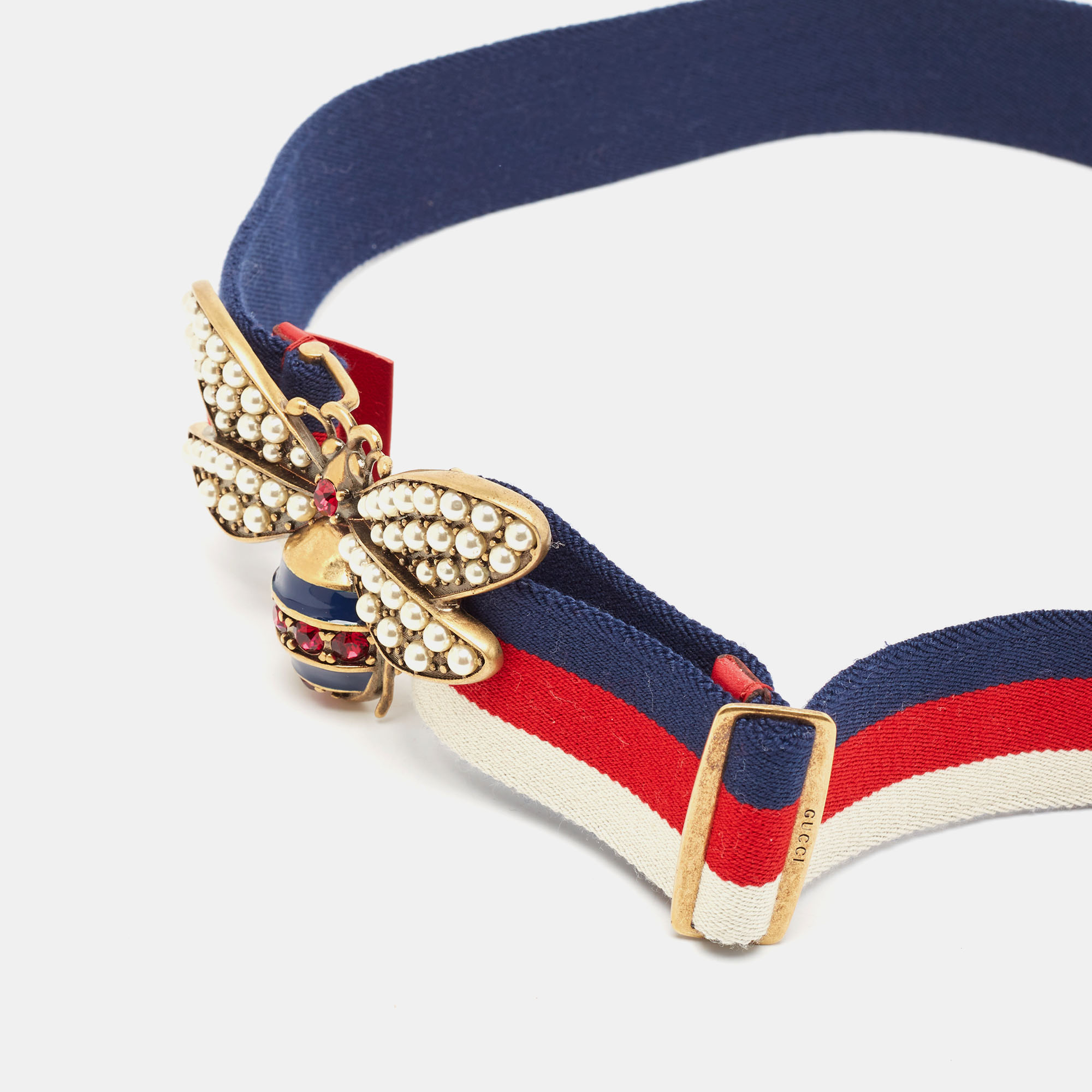 Gucci Multicolor Web Canvas Queen Margaret Bee Belt 80CM 