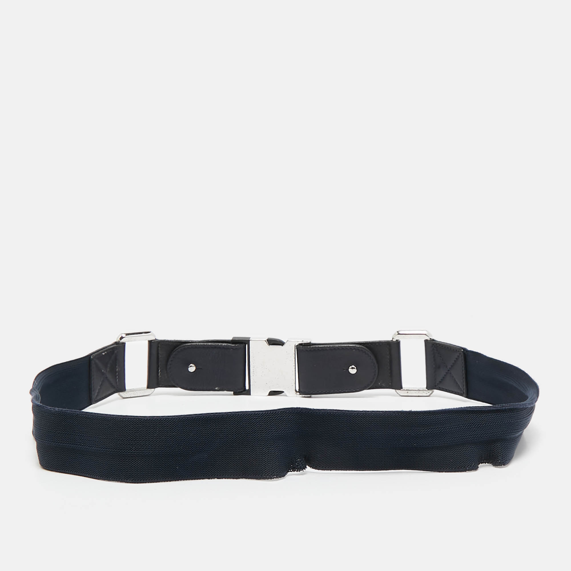 Gucci Navy Blue Elastic and Leather Buckle Belt 90 CM 