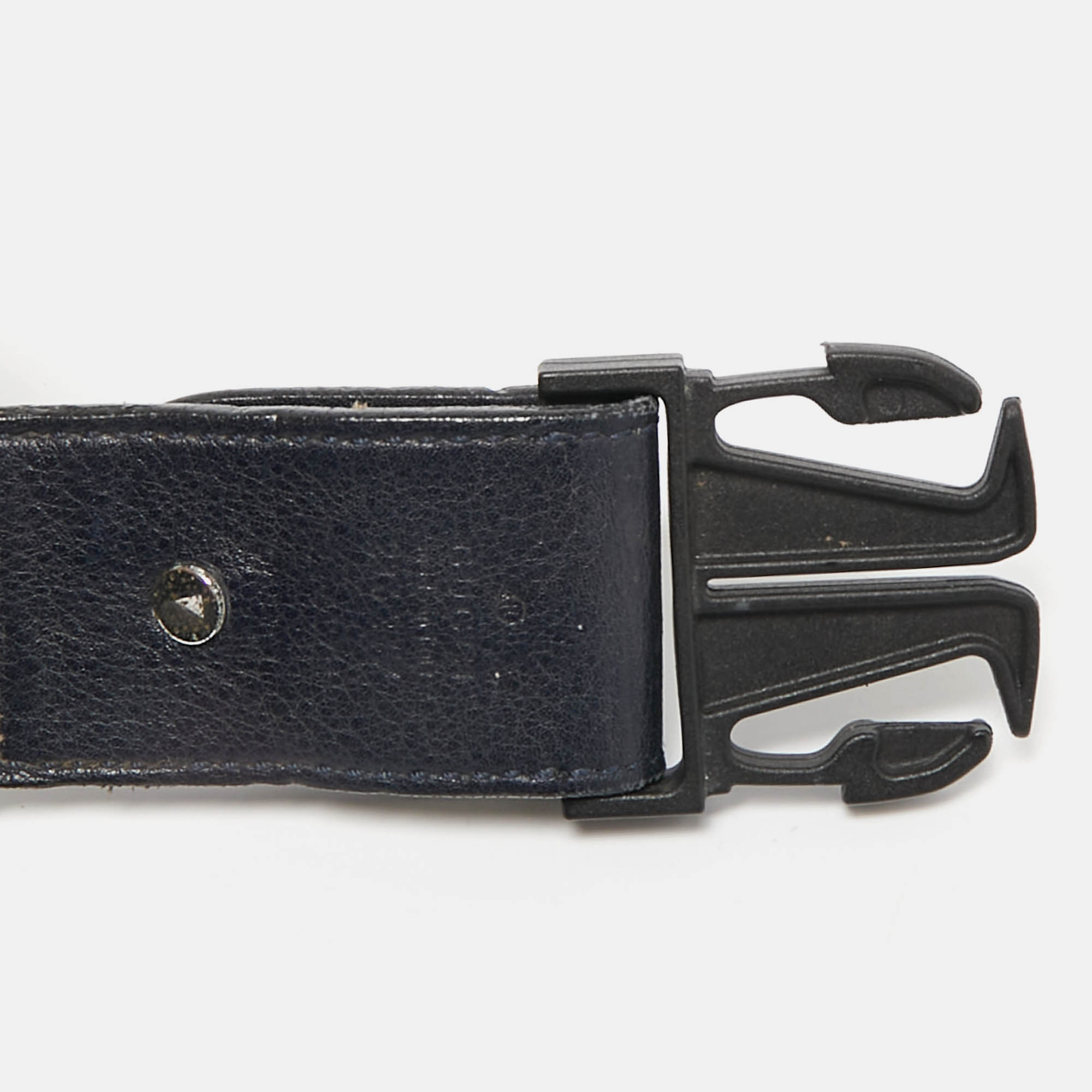 Gucci Navy Blue Elastic and Leather Buckle Belt 90 CM 