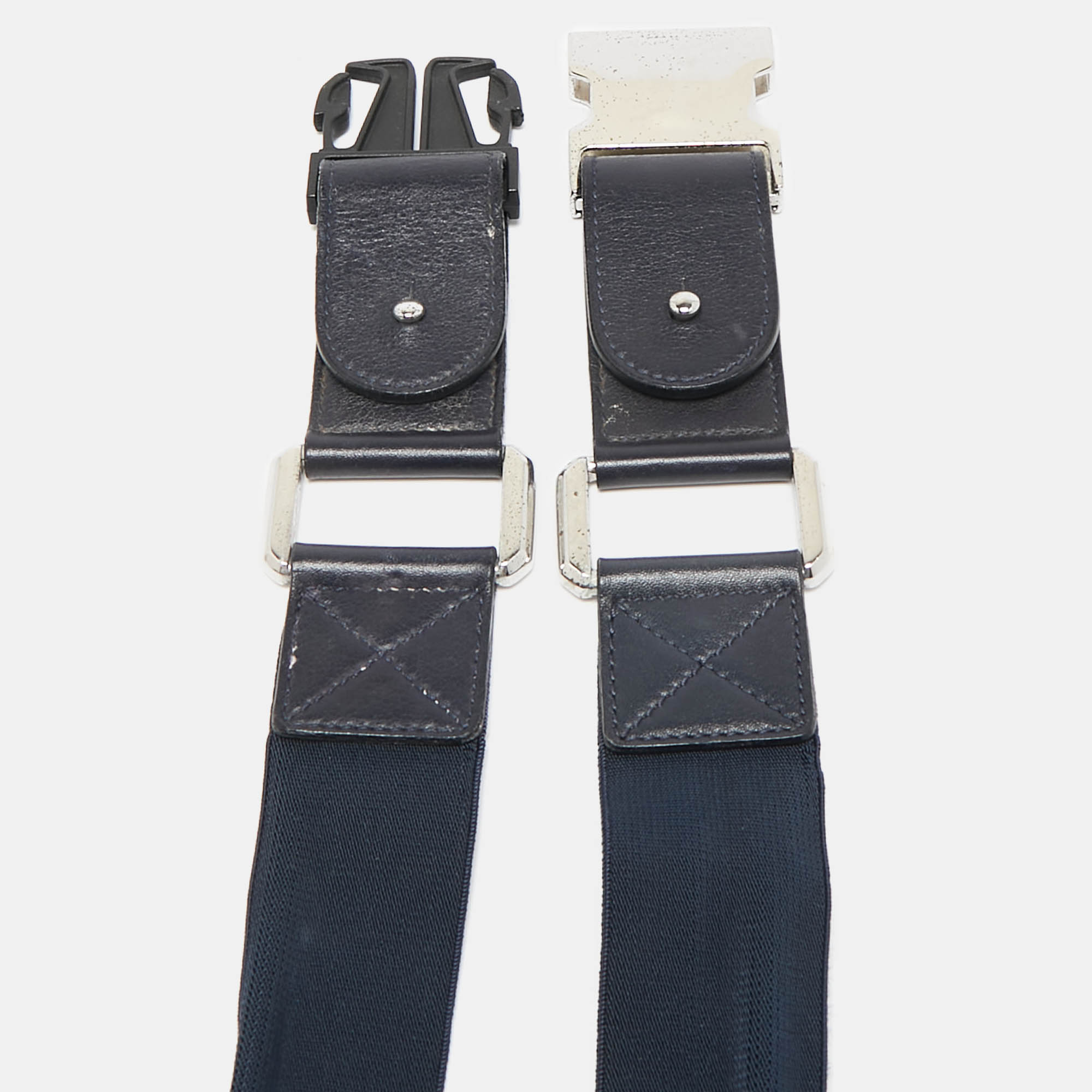 Gucci Navy Blue Elastic and Leather Buckle Belt 90 CM 