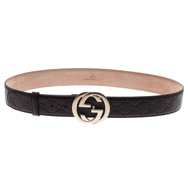 Pre Owned Gucci Guccissima Brown Leather Interlocking G Buckle Belt 95CM