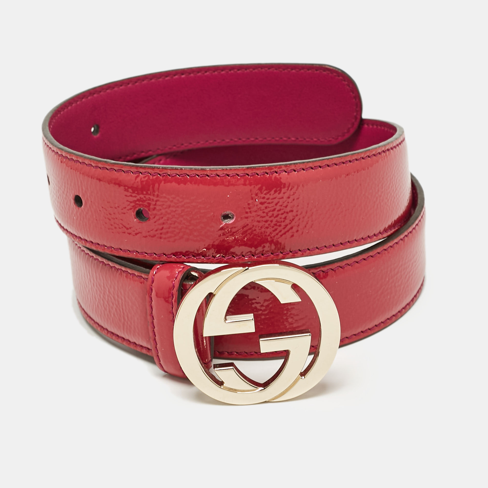 

Gucci Pink Patent Leather Interlocking G Buckle Belt