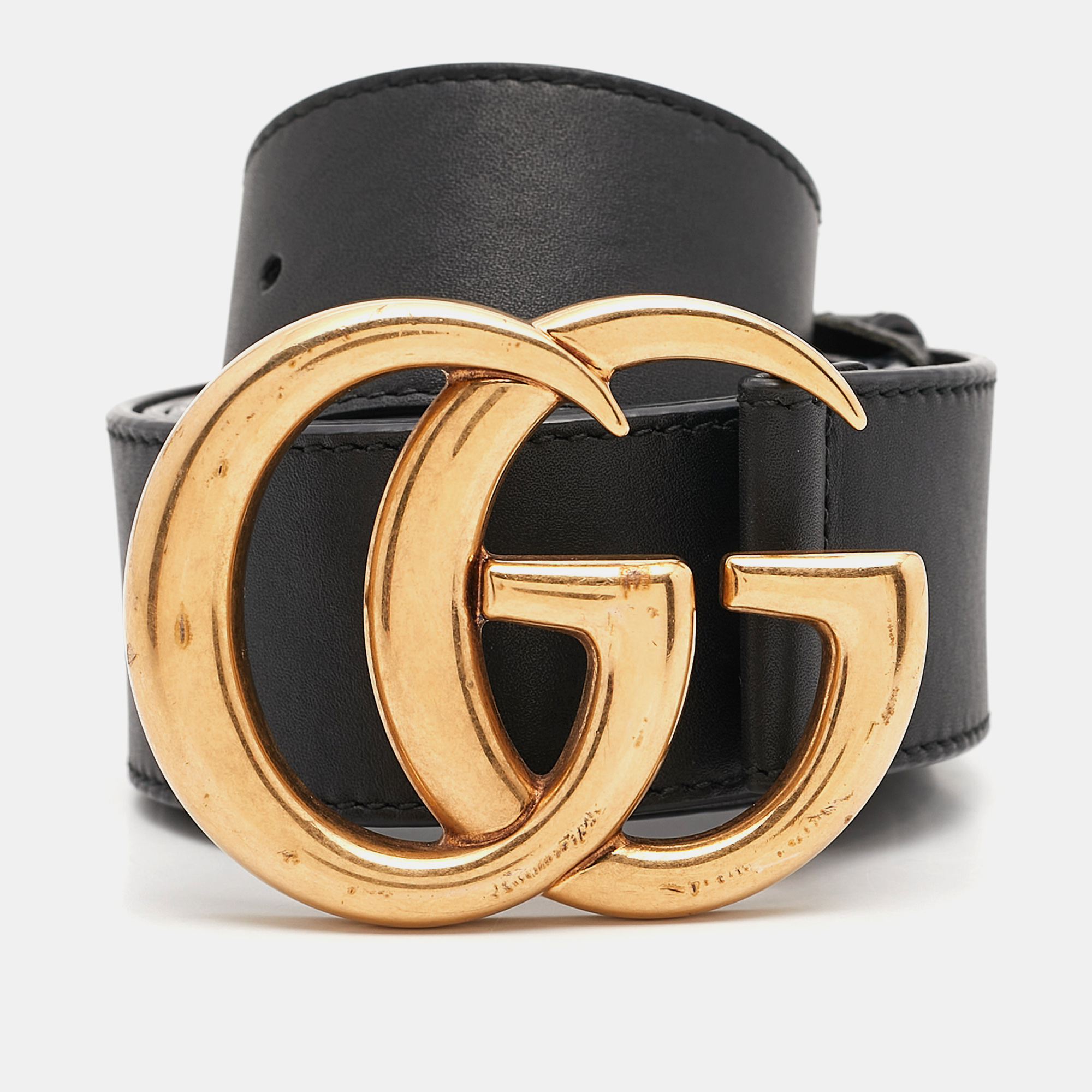 

Gucci Black Leather GG Marmont Buckle Belt 90CM