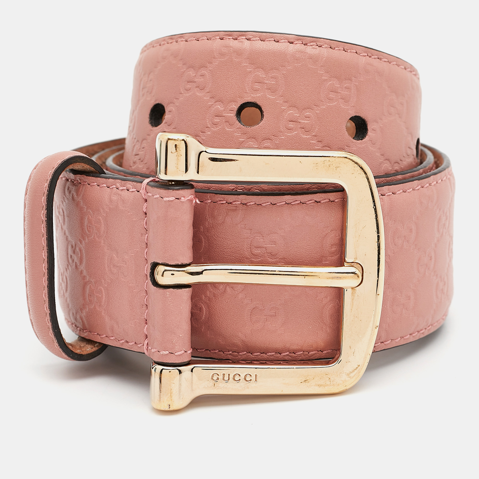 

Gucci Pink Guccissima Leather Buckle Belt 80CM