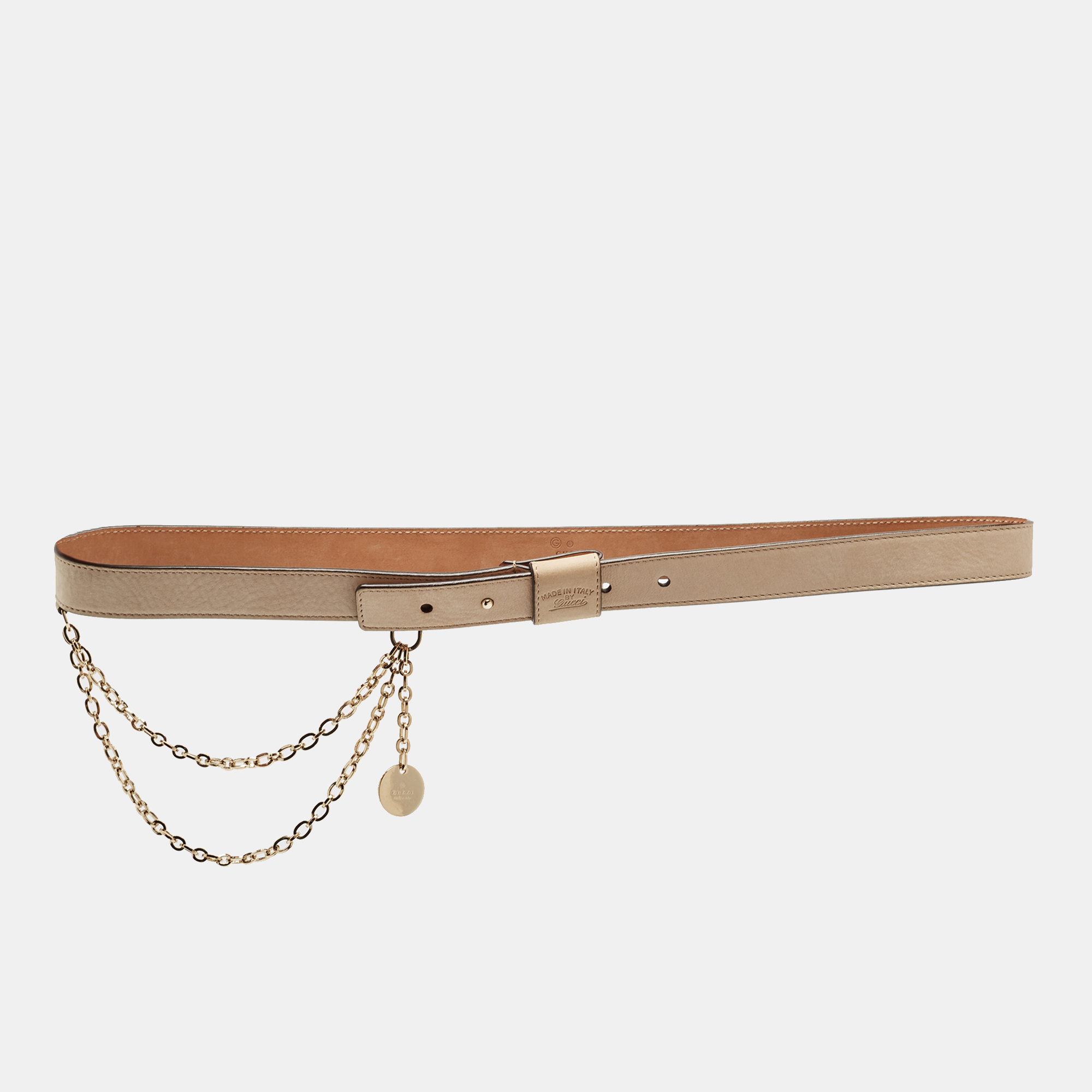 

Gucci Light Beige Nubuck Leather Chain Detail Waist Belt 90CM