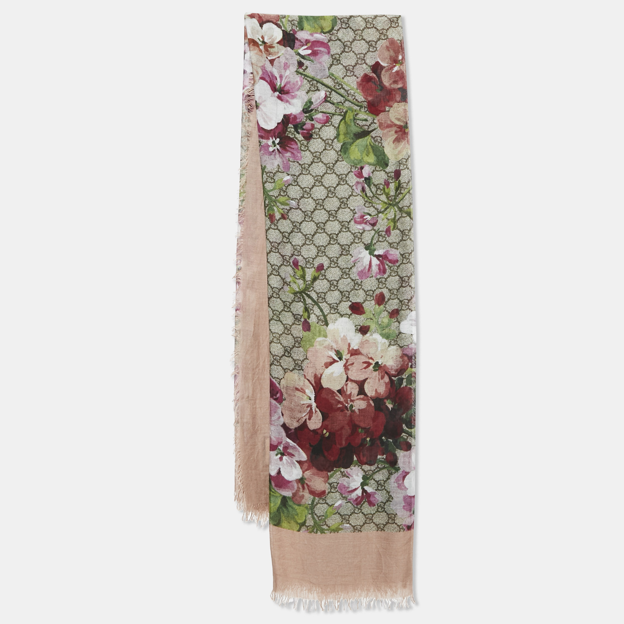 

Gucci Pink/Beige GG Blooms Print Silk Blend Square Scarf