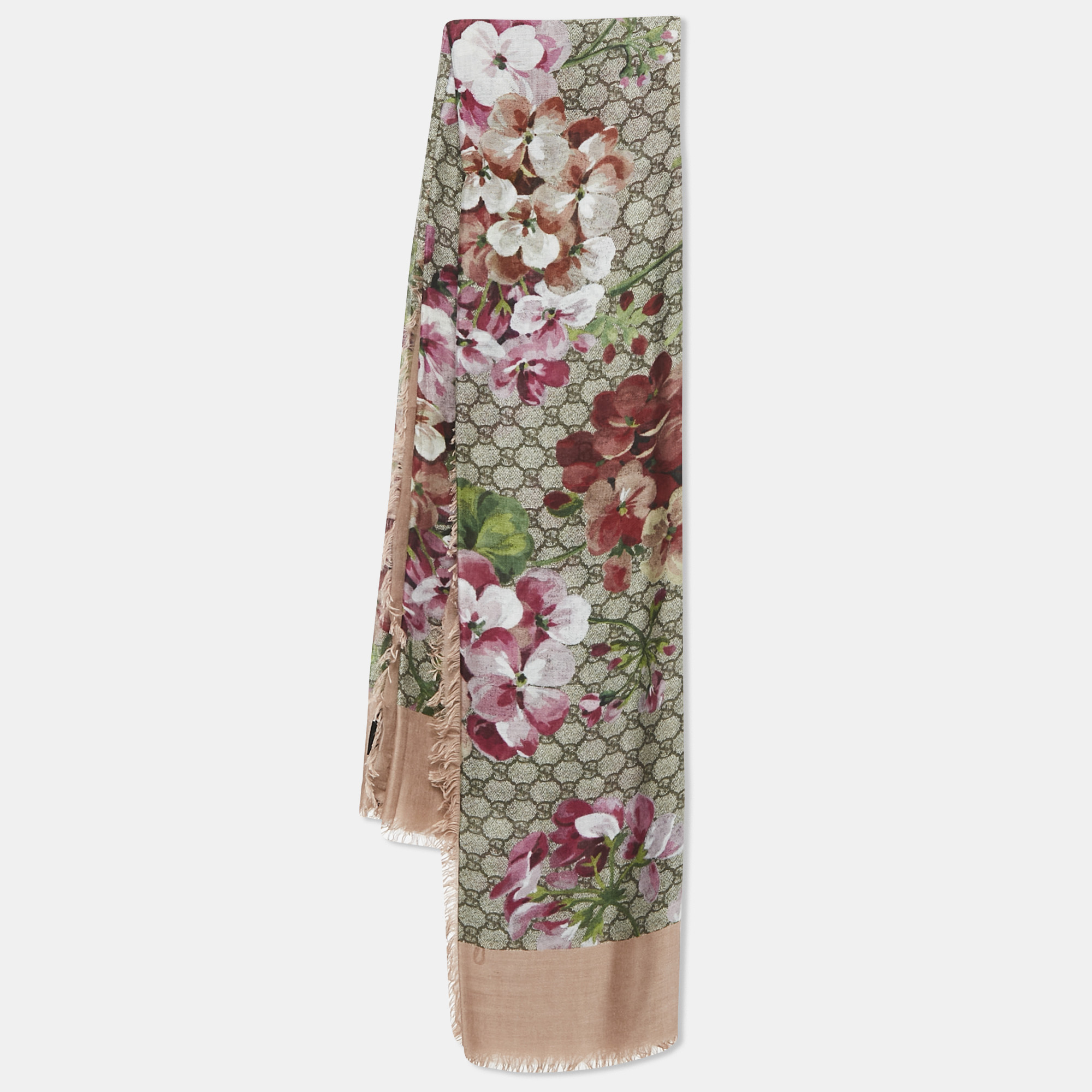 

Gucci Pink/Beige GG Blooms Print Modal Blend Square Scarf