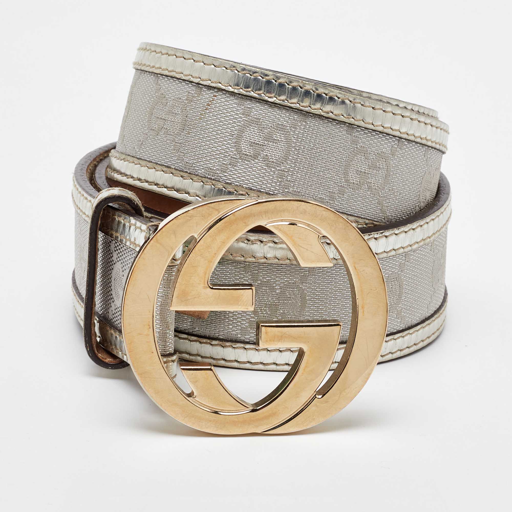 

Gucci Metallic GG Canvas and Leather Interlocking G Buckle Belt 85CM