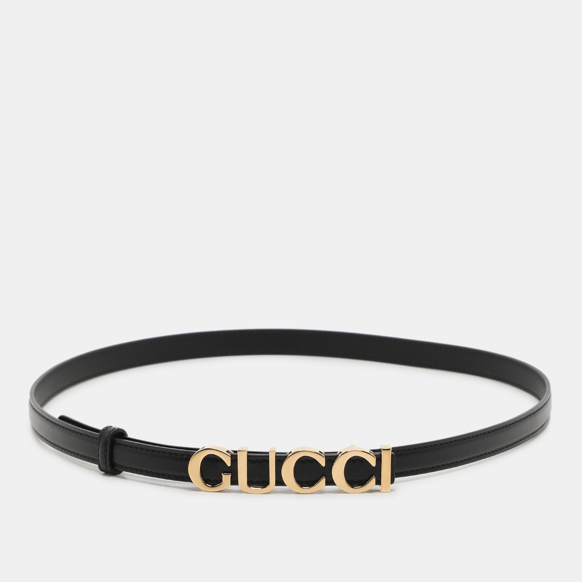 

Gucci Black Leather Gucci Buckle Belt 85CM