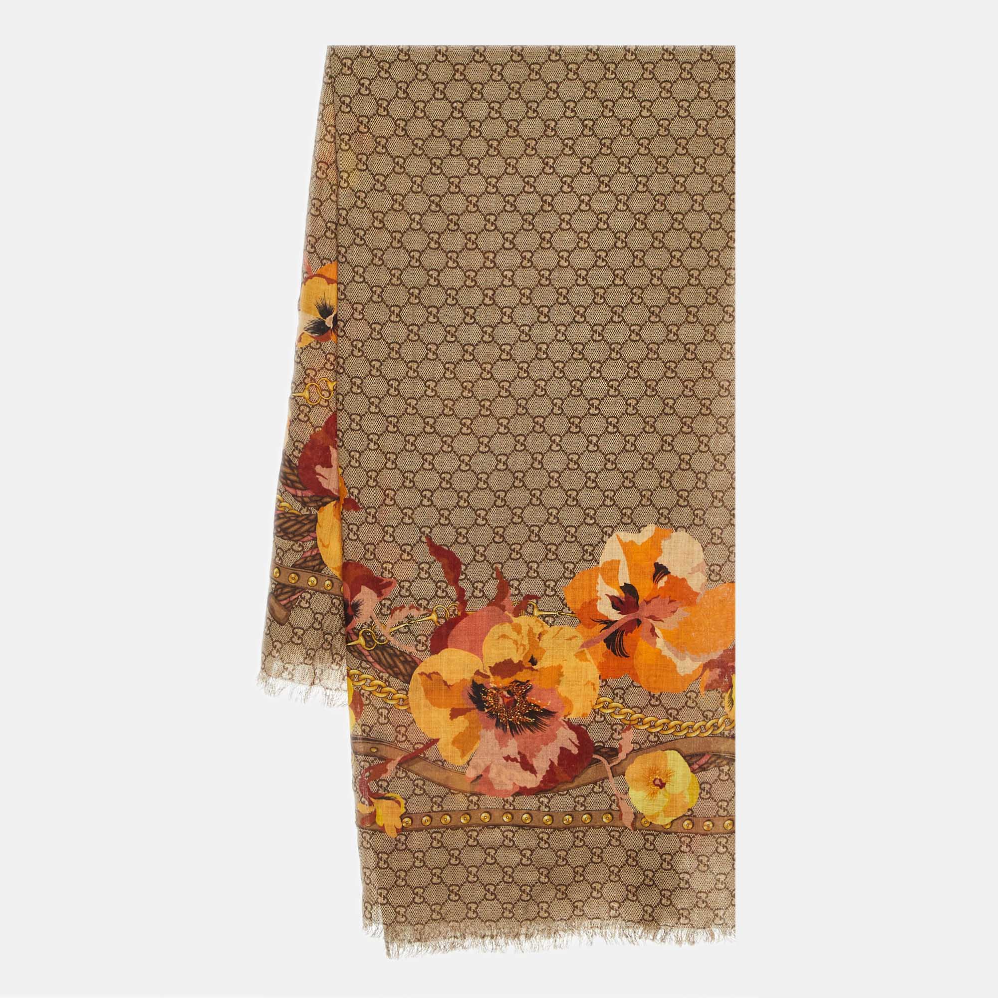 

Gucci Brown Big Panshie GG Print Wool Shawl