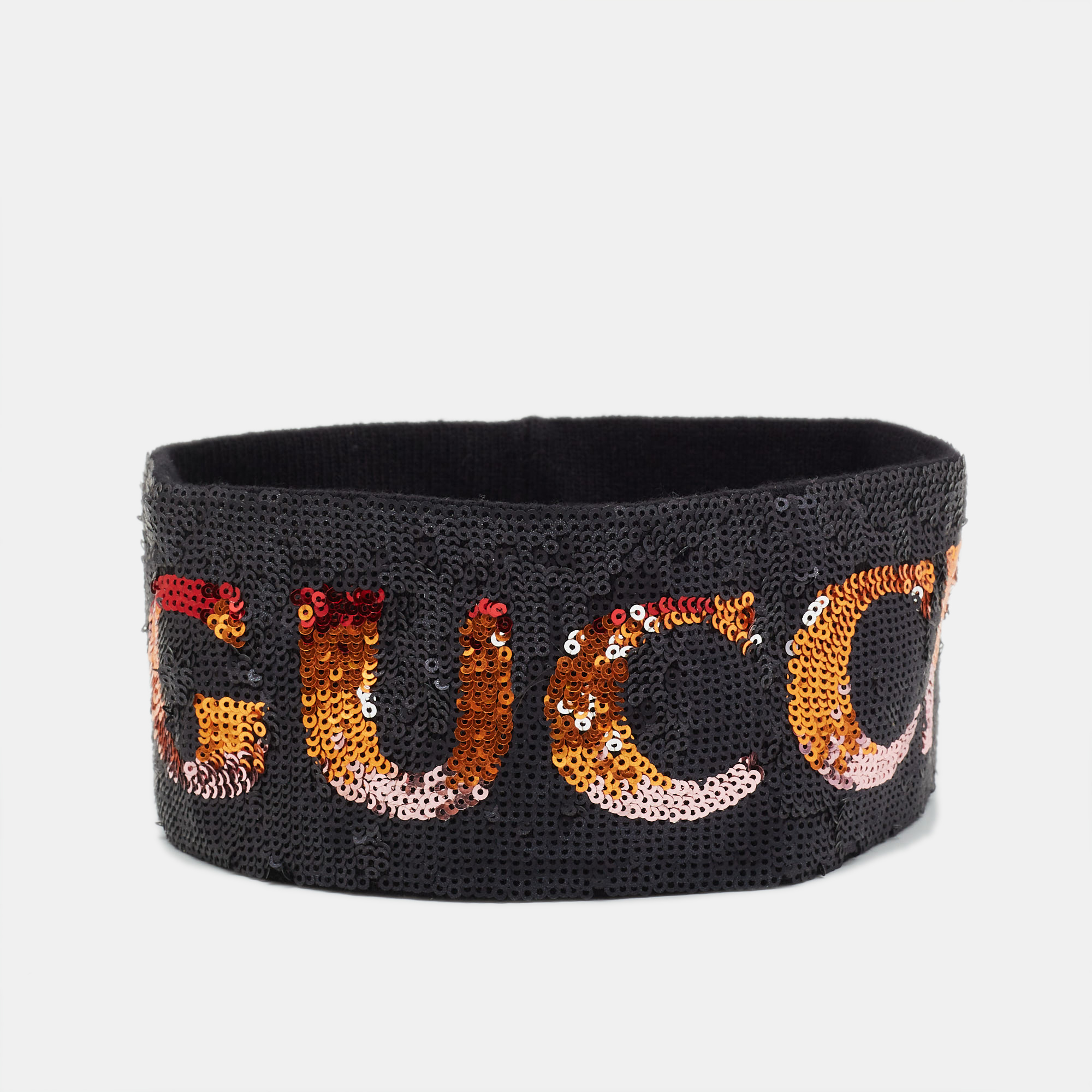 

Gucci Black Logo Print Sequin Headband and Wristband Set S