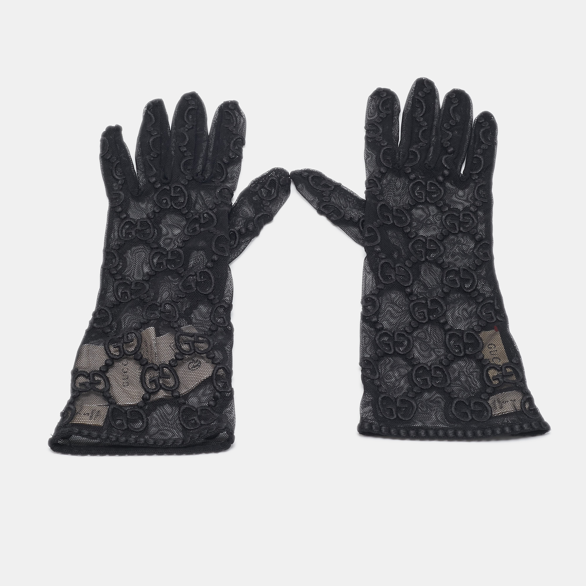 

Gucci Black GG Embroidered Tulle Gloves S