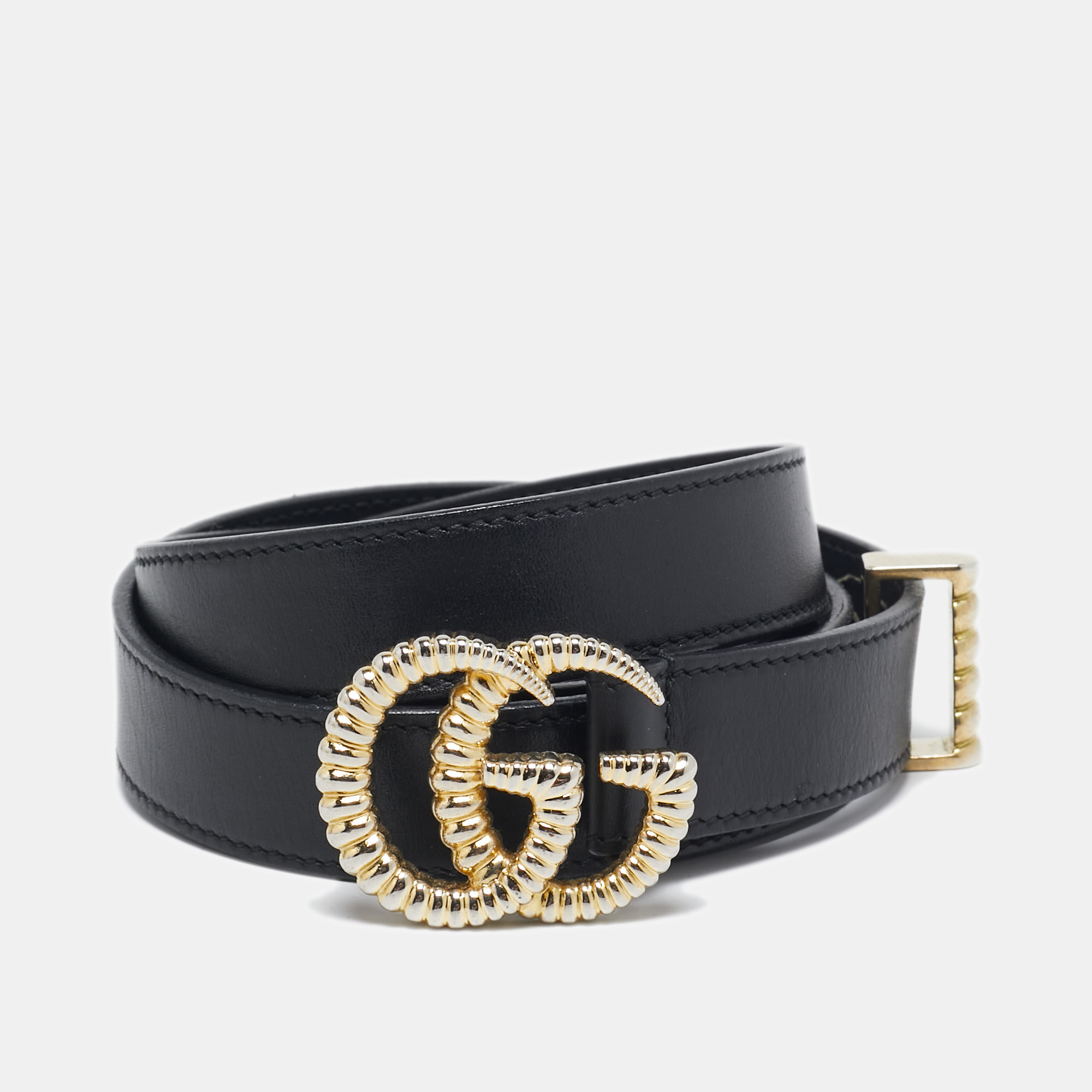 

Gucci Black Leather GG Marmont Torchon Buckle Belt