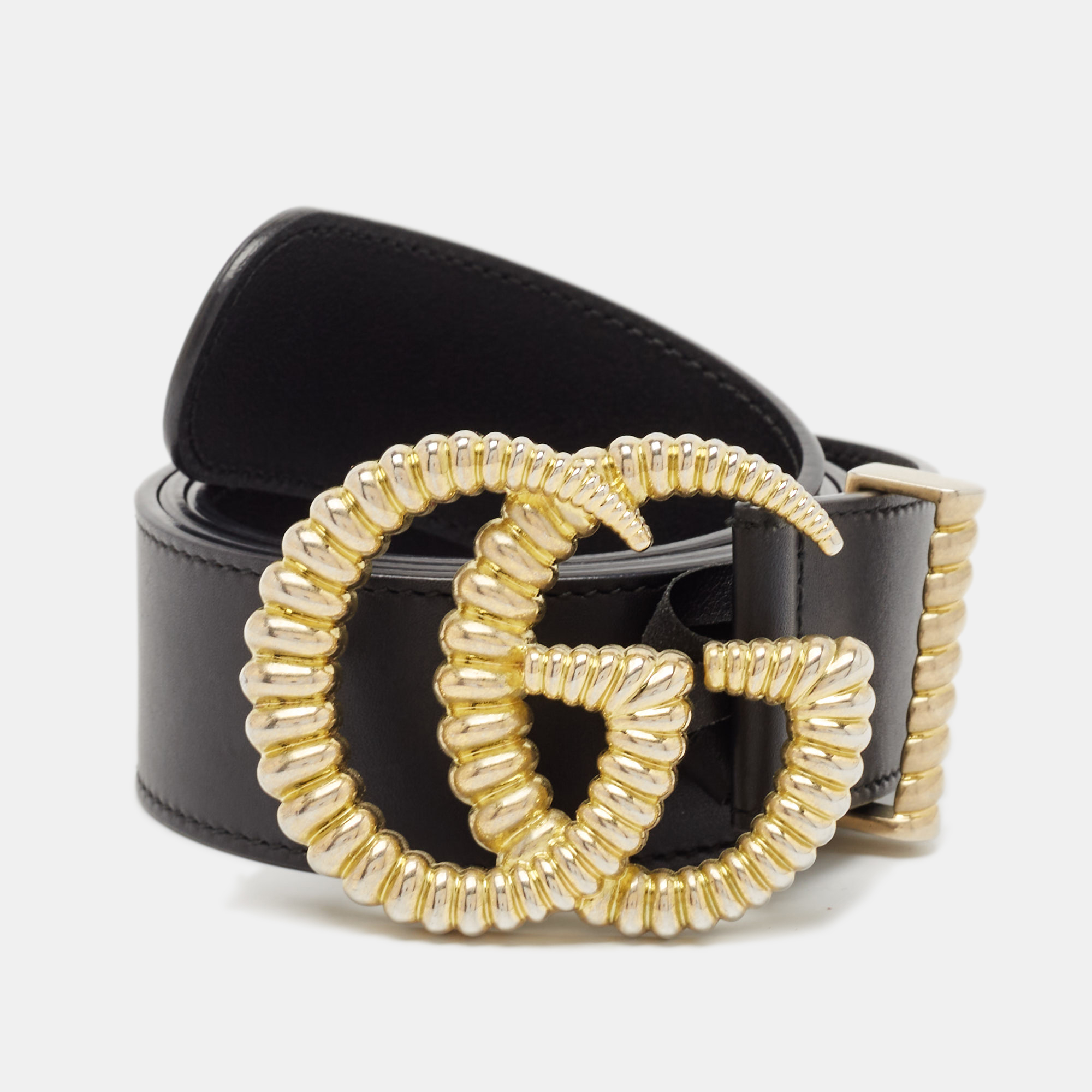 

Gucci Black Leather Torchon Double G Buckle Belt