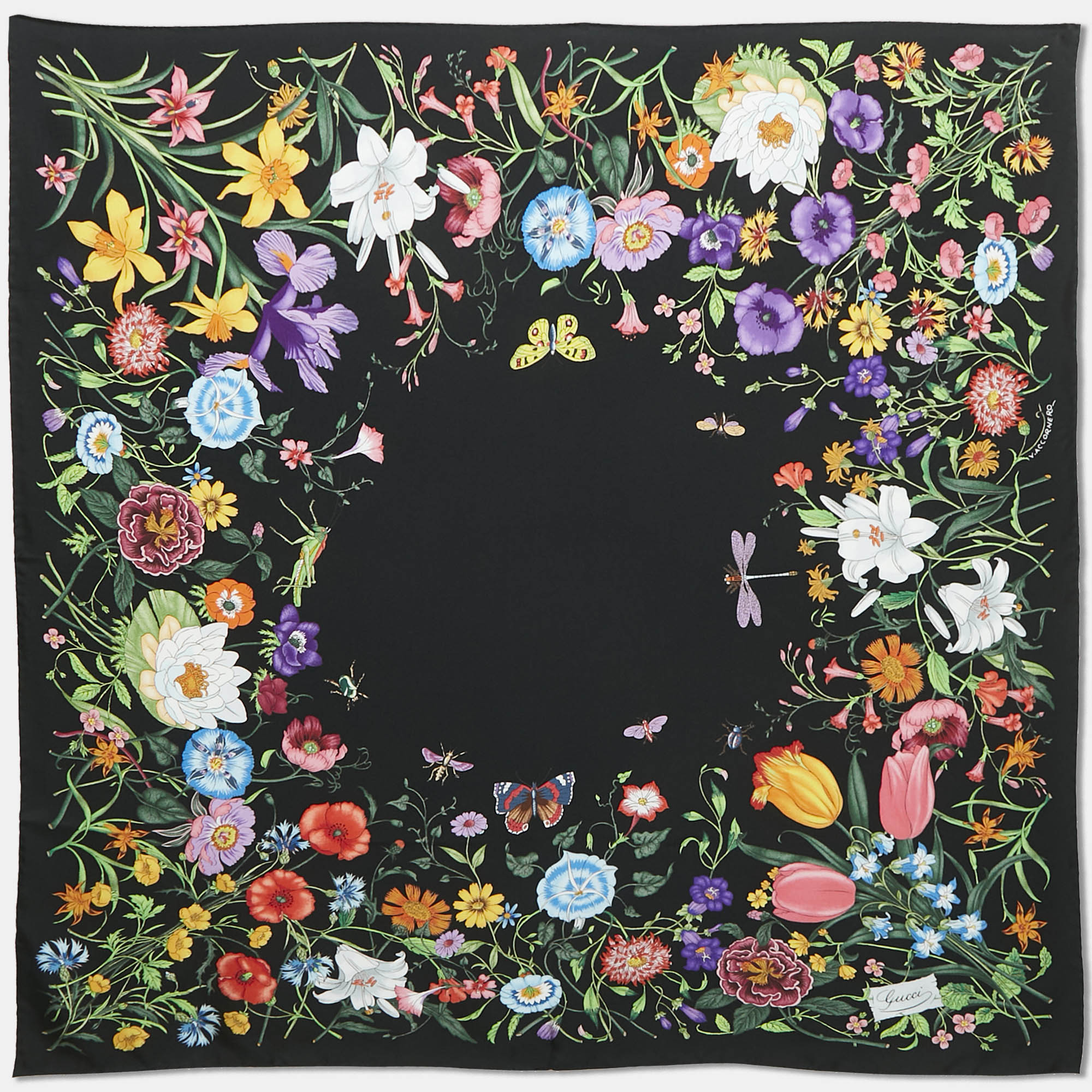 

Gucci Black Floral Print Silk Square Scarf