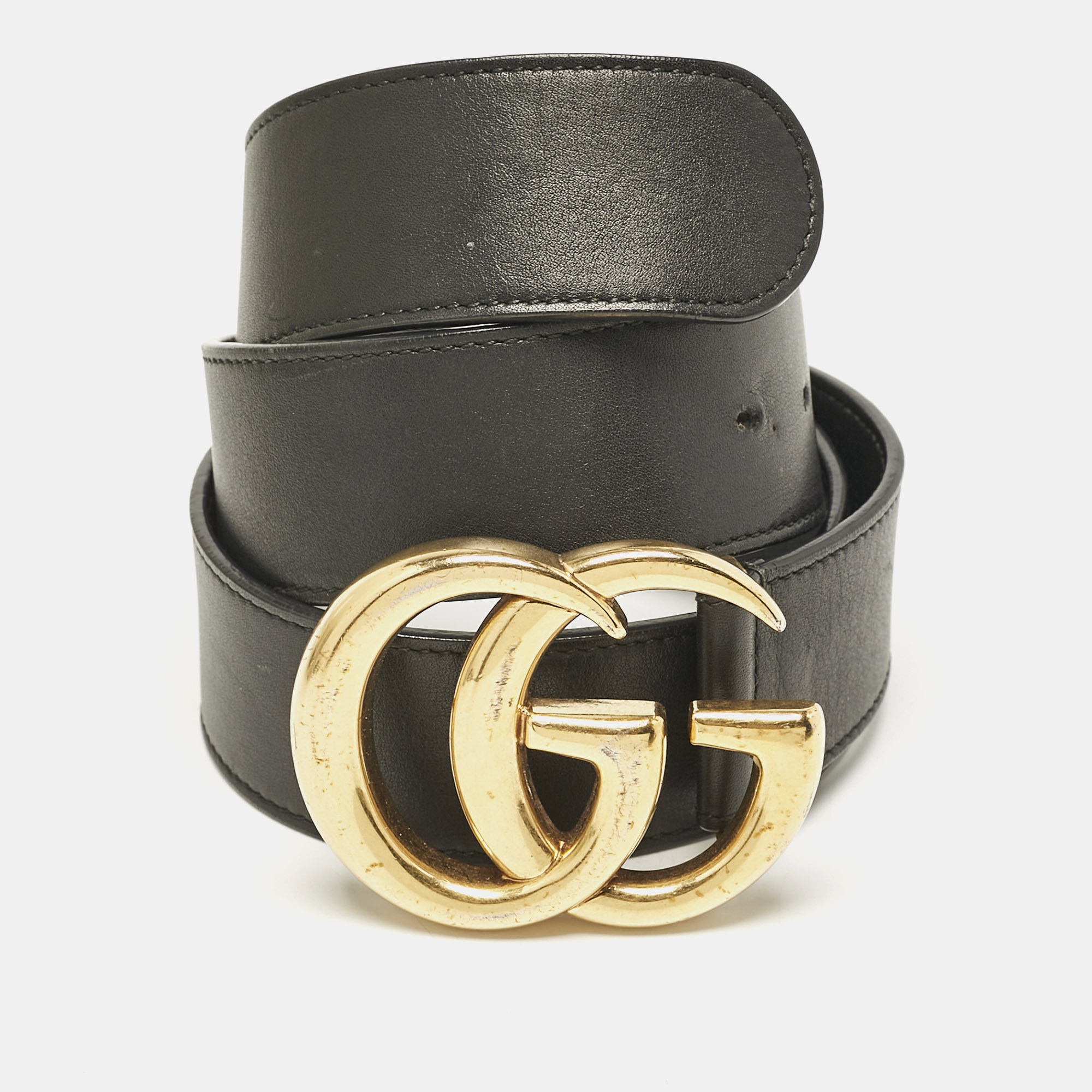 

Gucci Black Leather GG Marmont Buckle Belt 80CM