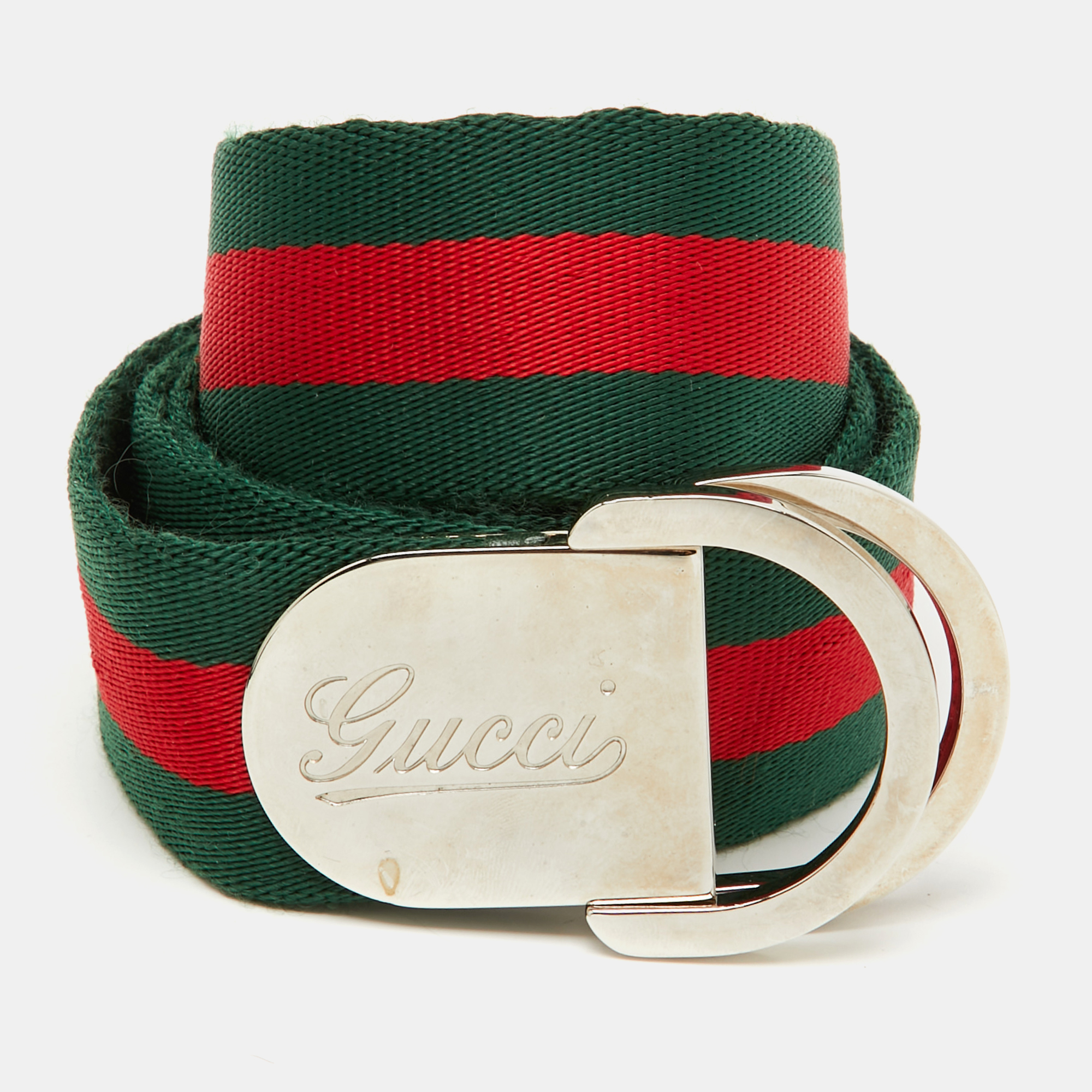 

Gucci Green/Red Fabric Web Buckle Belt 90CM