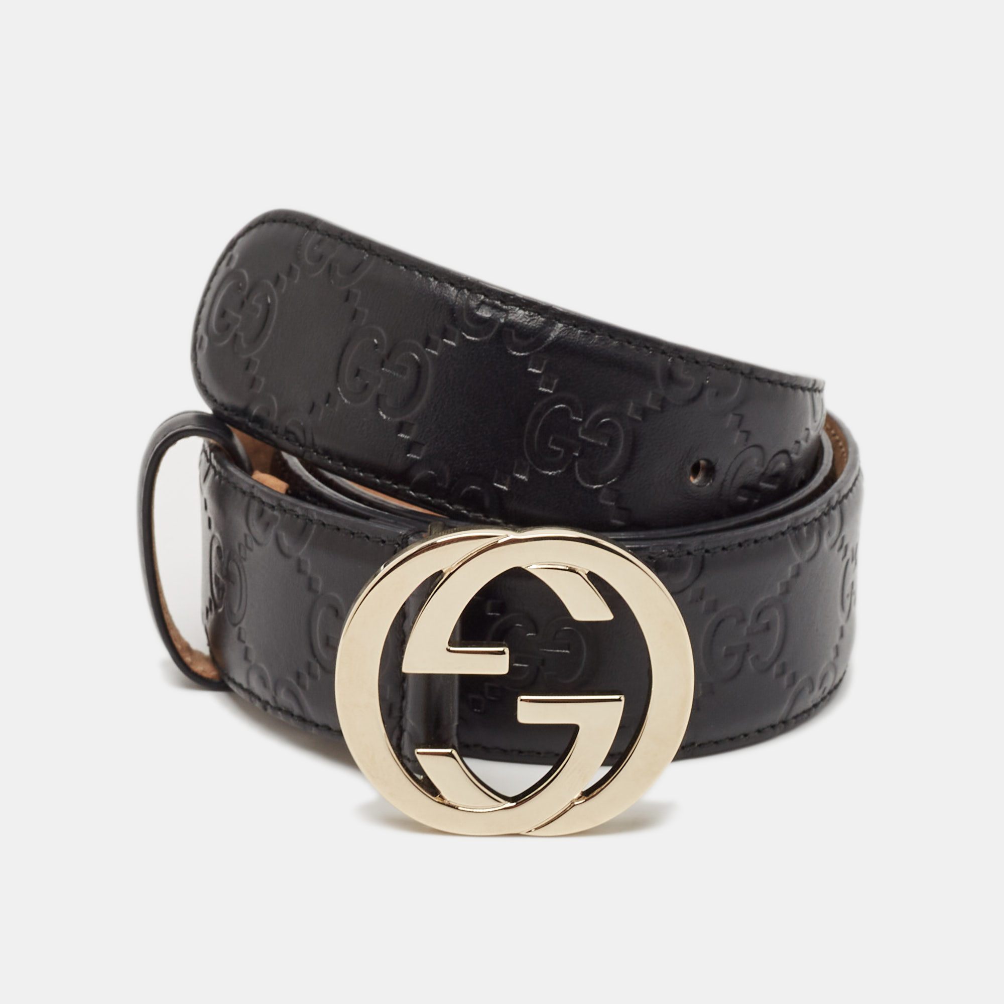 

Gucci Black Guccissima Leather Interlocking G Buckle Belt