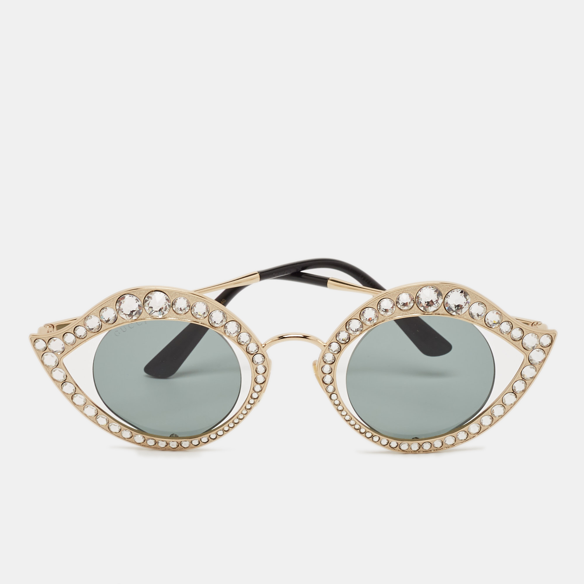 

Gucci Black/Gold GG0046S Crystals Eye Round Sunglasses