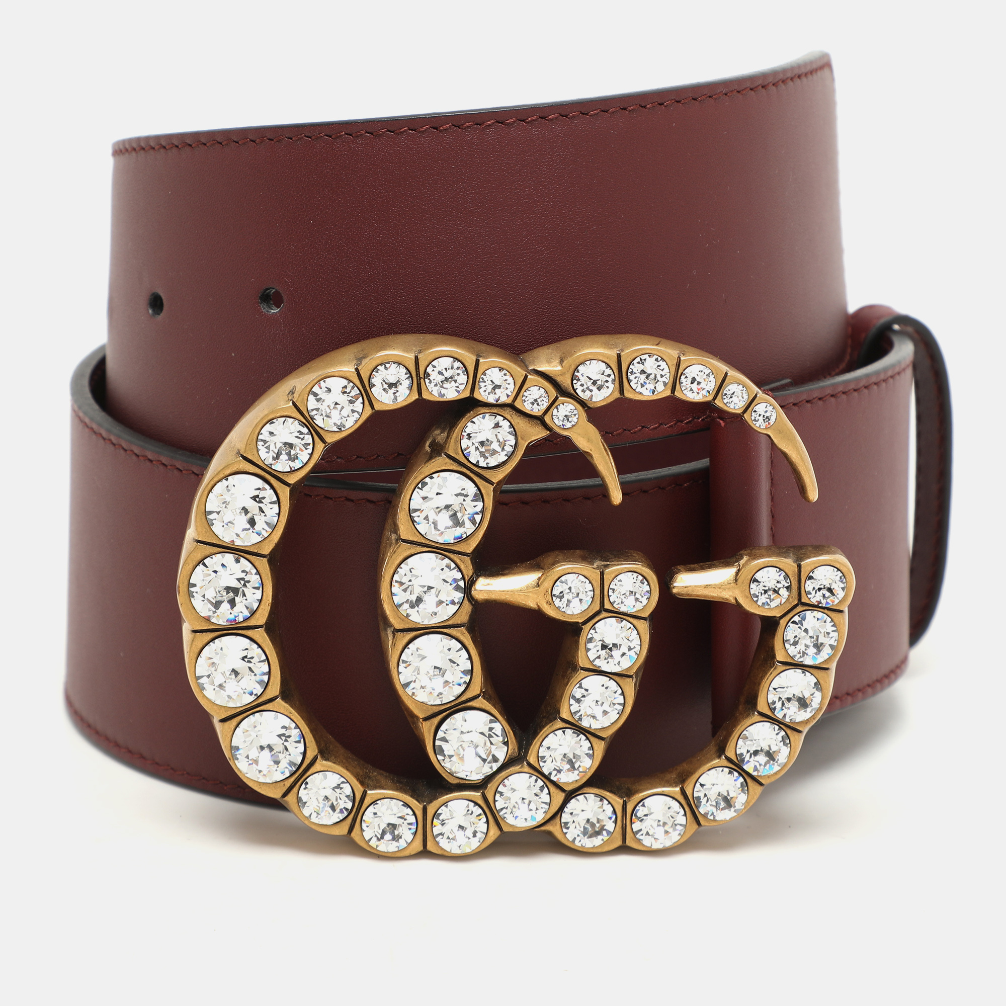 

Gucci Burgundy Leather GG Crystals Wide Belt 75CM