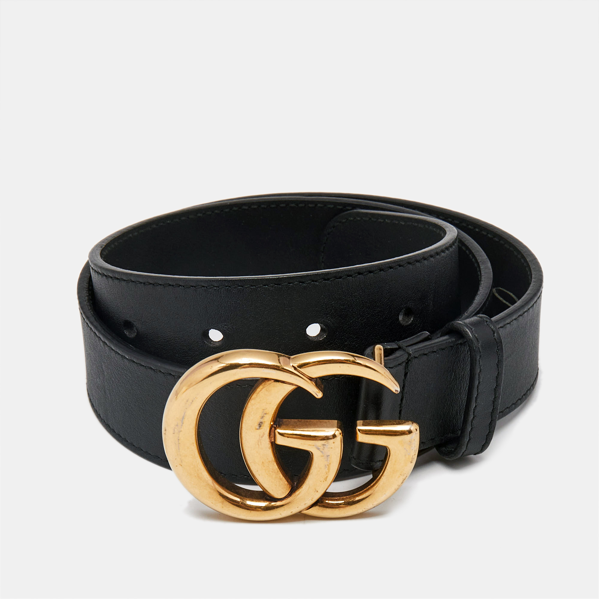 

Gucci Black Leather GG Marmont Buckle Belt 70CM