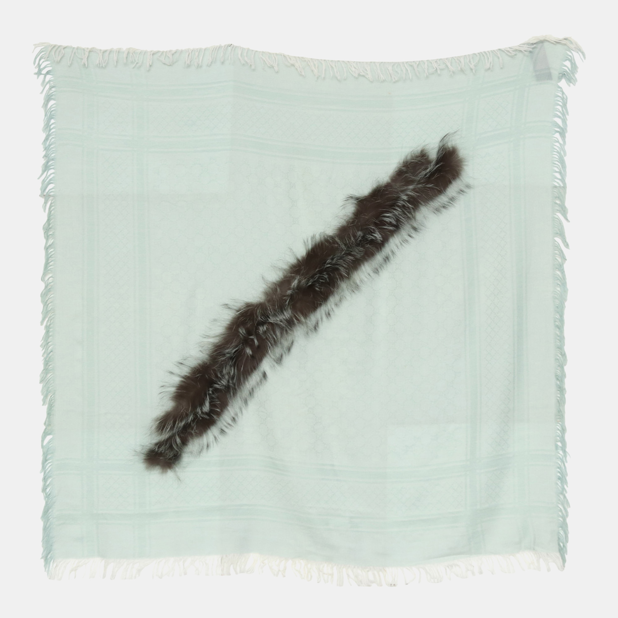 

Triangle Scarf With Fur Trim, Green