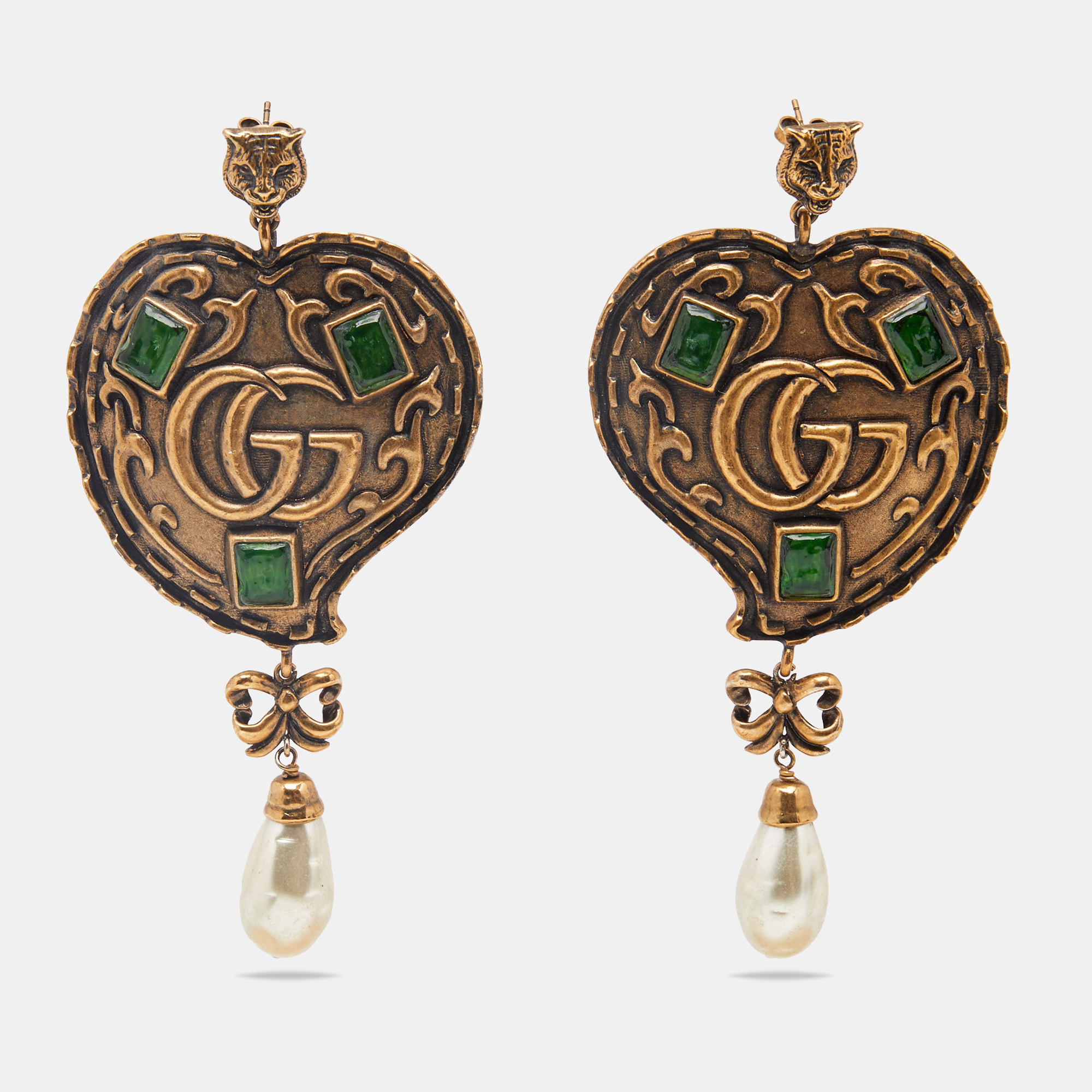 

Gucci GG Resin Faux Pearl Gold Tone Earrings