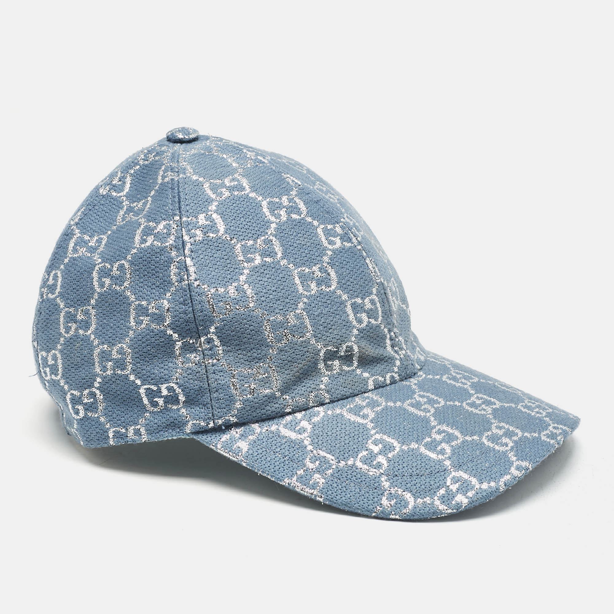 Pre-owned Gucci Blue Gg Lamé Baseball Cap S