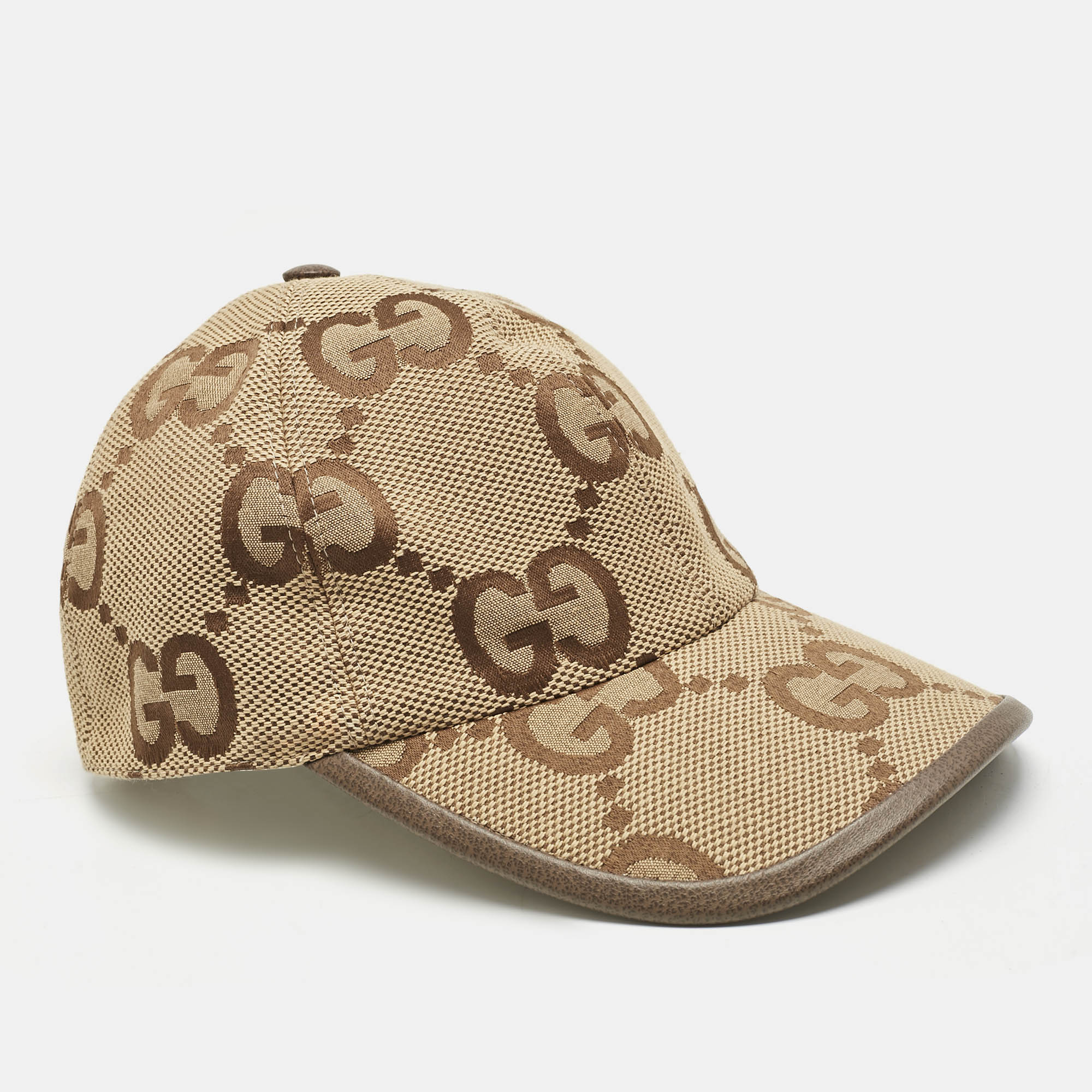Pre-owned Gucci Beige Maxi Gg Canvas Baseball Cap S In Sand