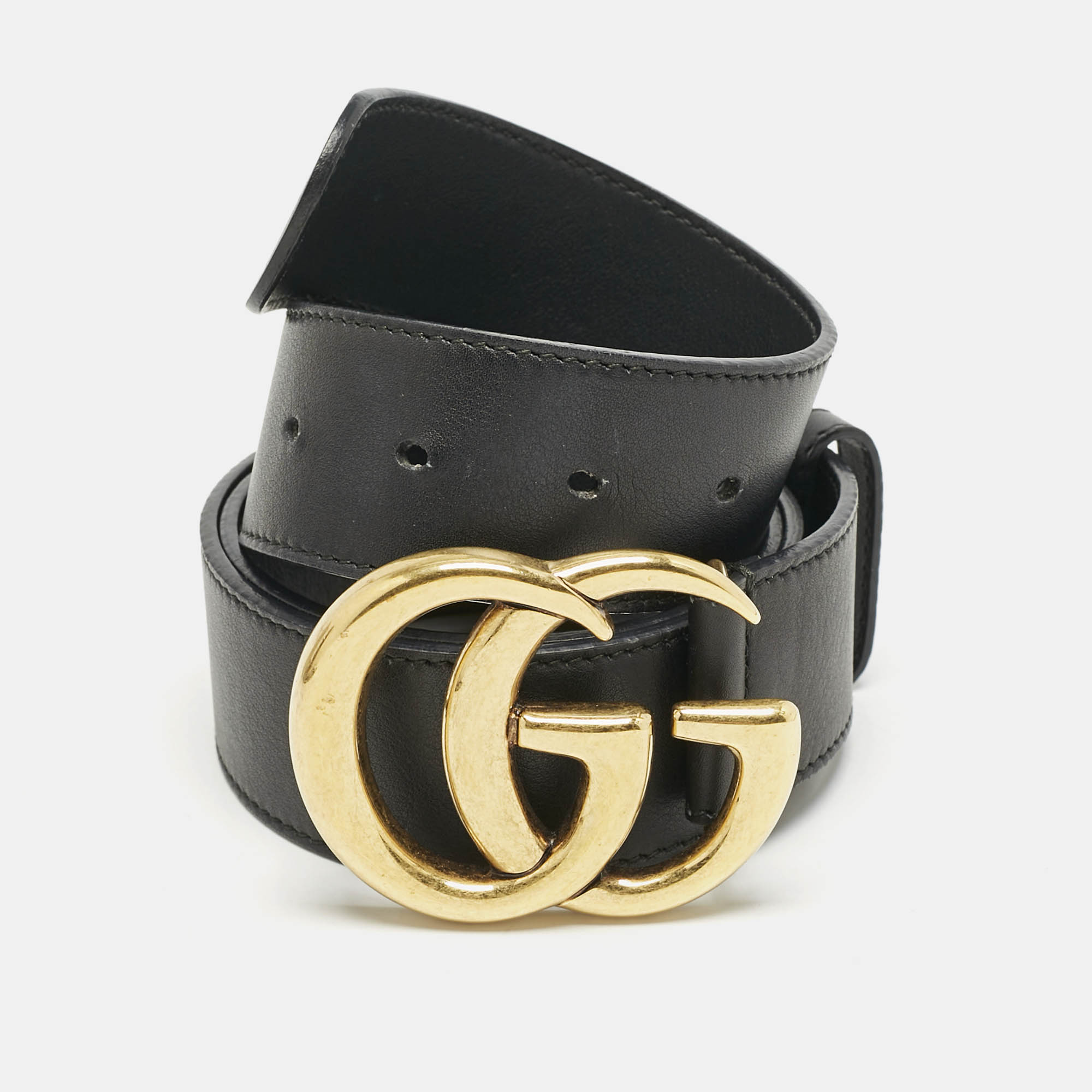 

Gucci Black Leather GG Marmont Buckle Belt