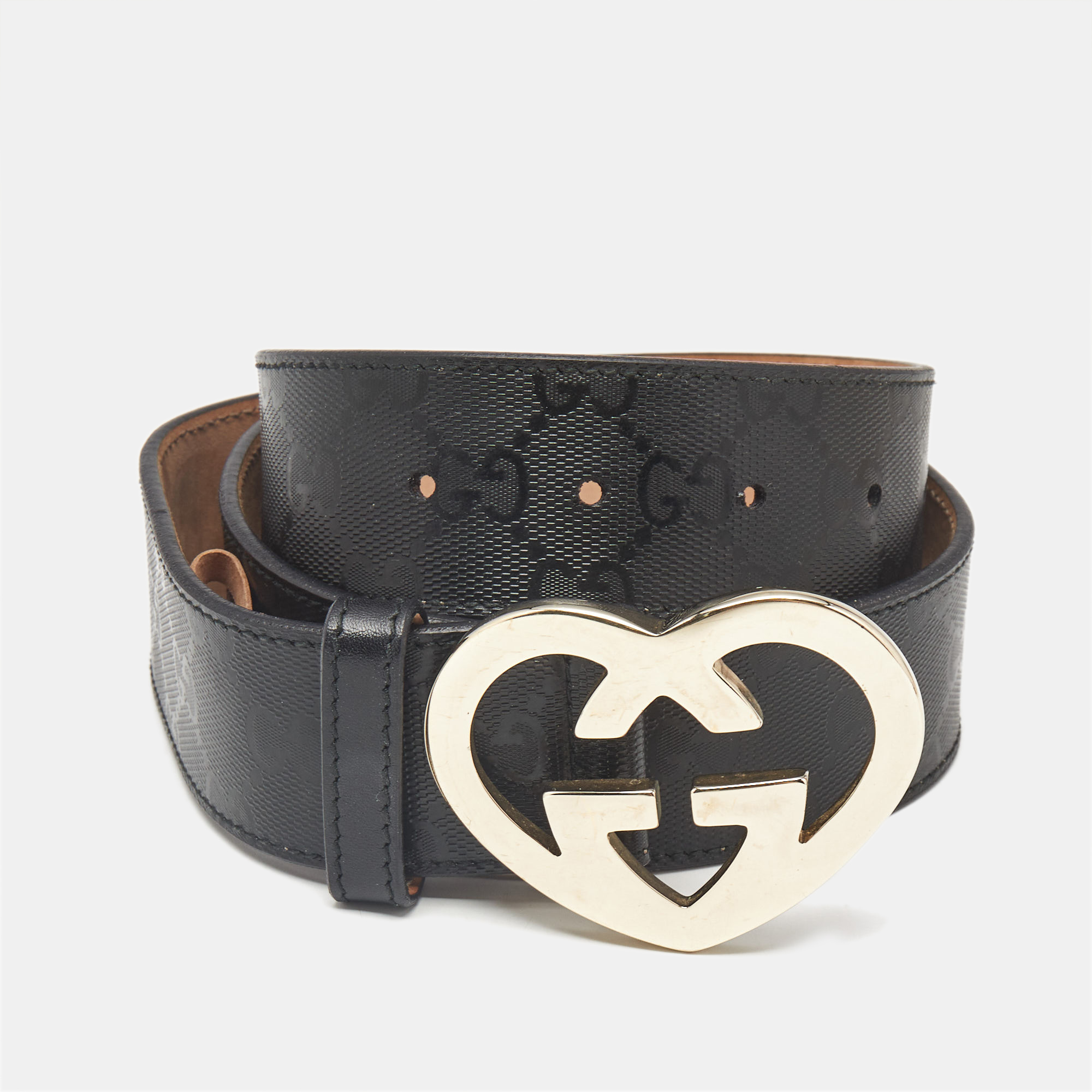 

Gucci Black GG Imprime Canvas Lovely Heart Buckle Belt