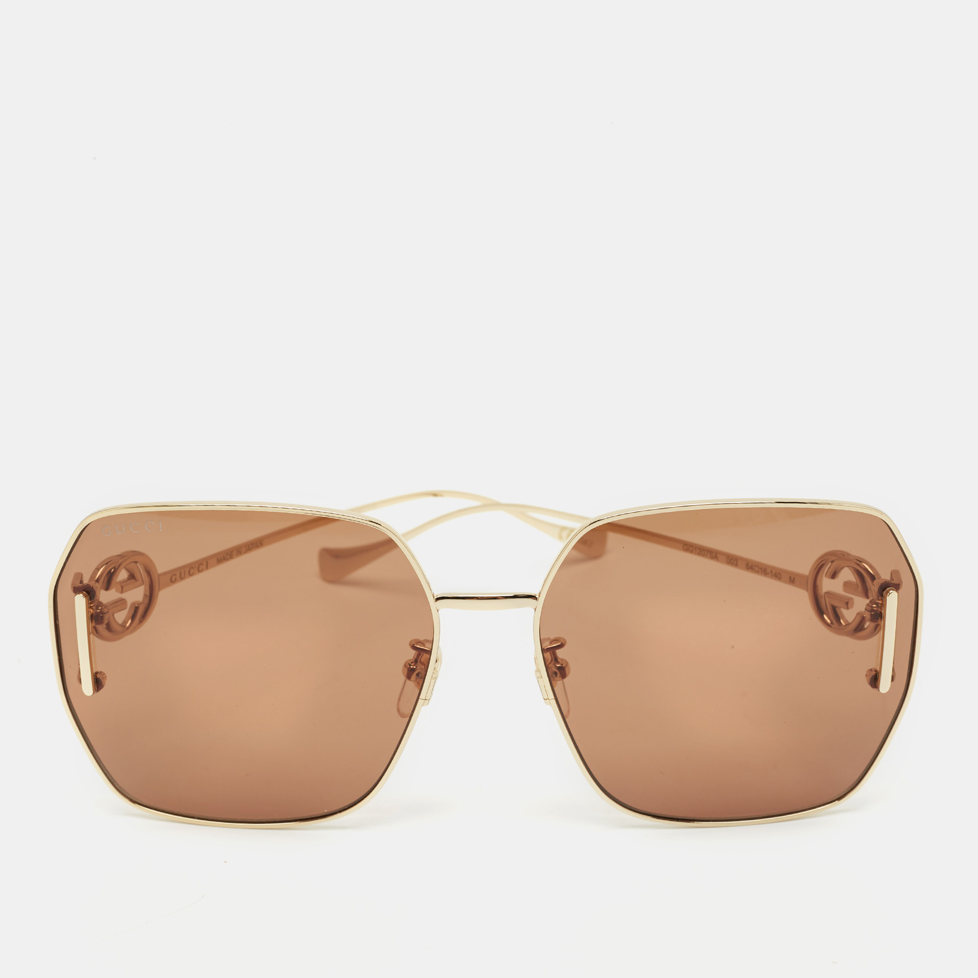 

Gucci Brown/Gold Tone GG1207SA Interlocking G Oversized Sunglasses