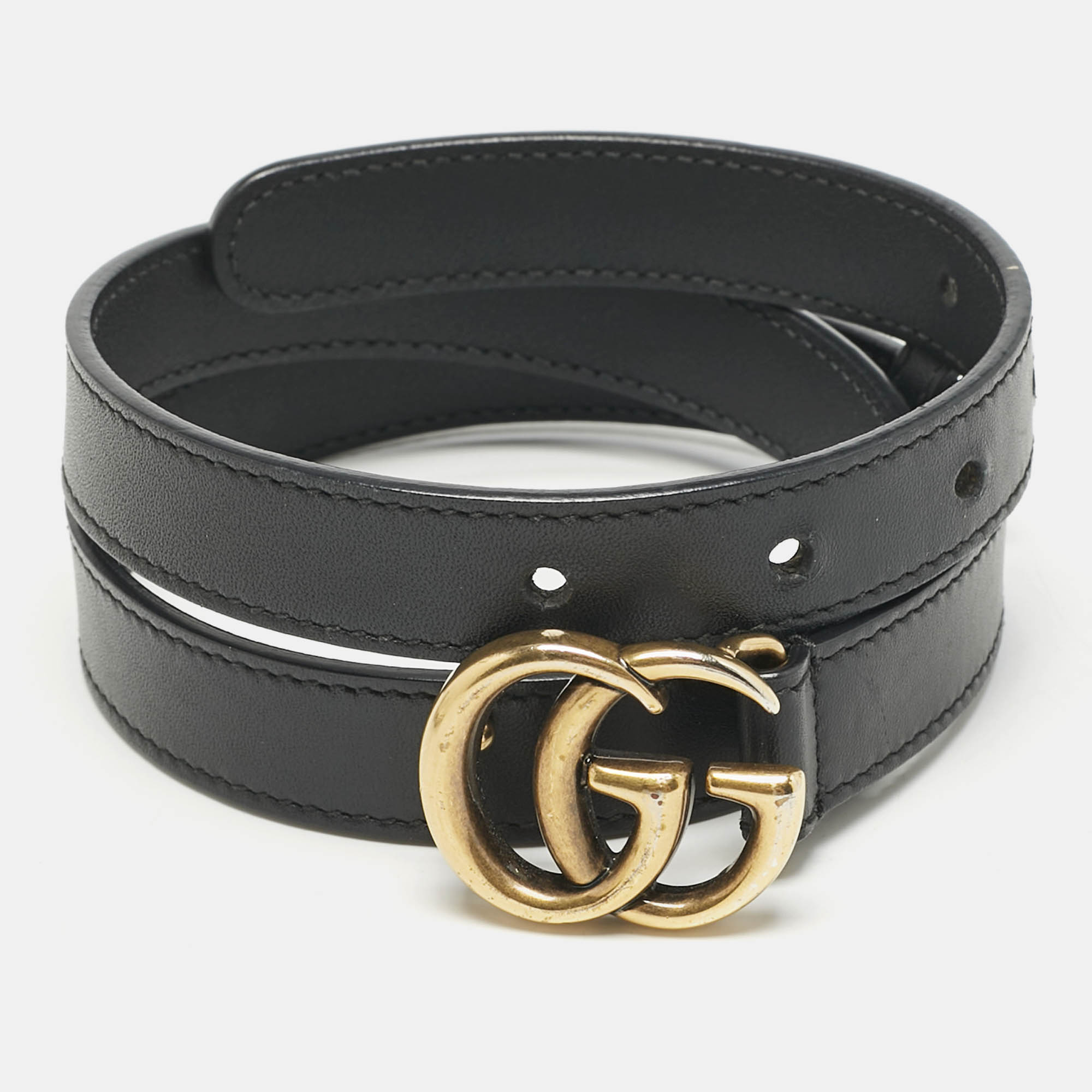 

Gucci Black Leather GG Marmont Slim Belt 70CM