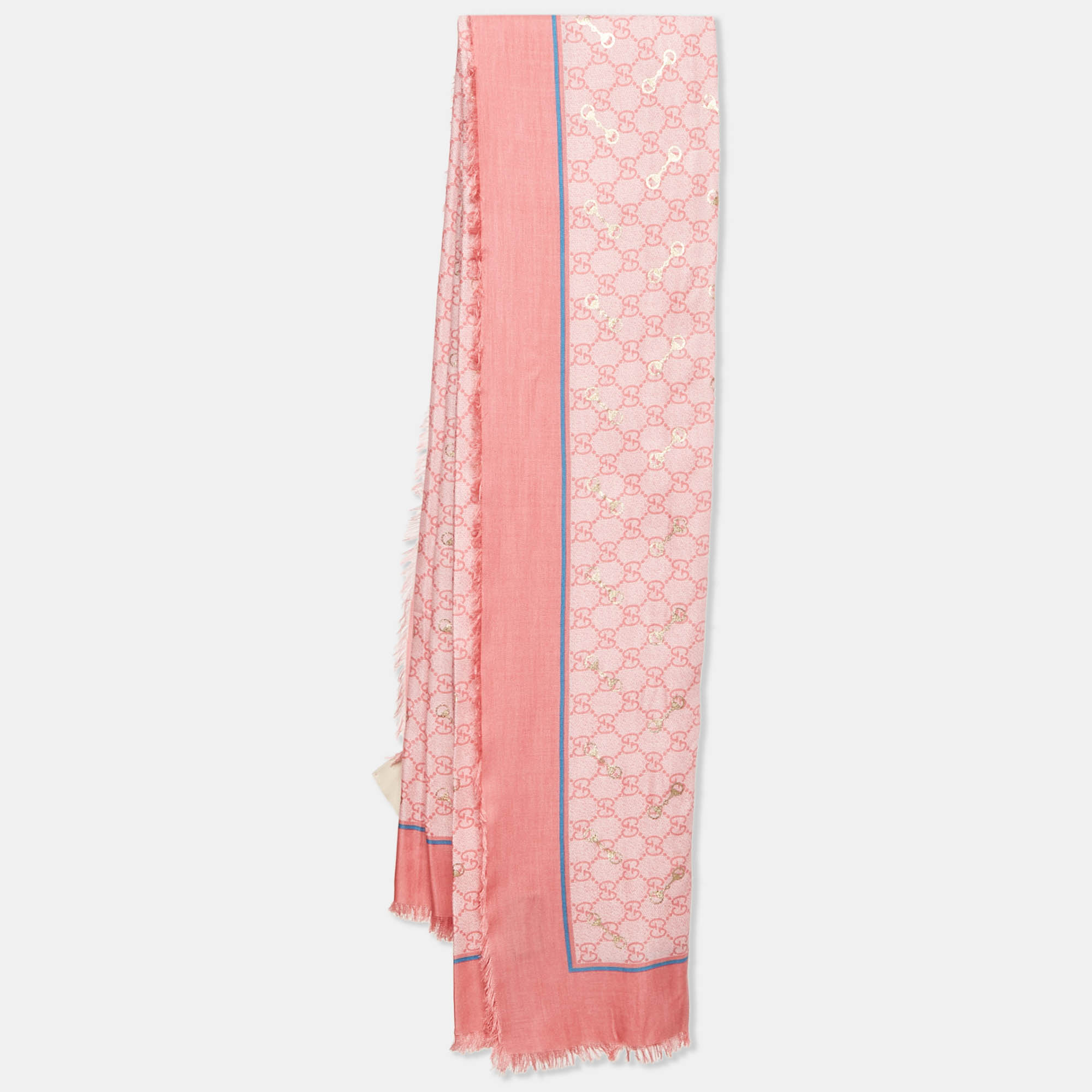 

Gucci Pink Logo Monogram & Horsebit Printed Modal & Silk Shawl