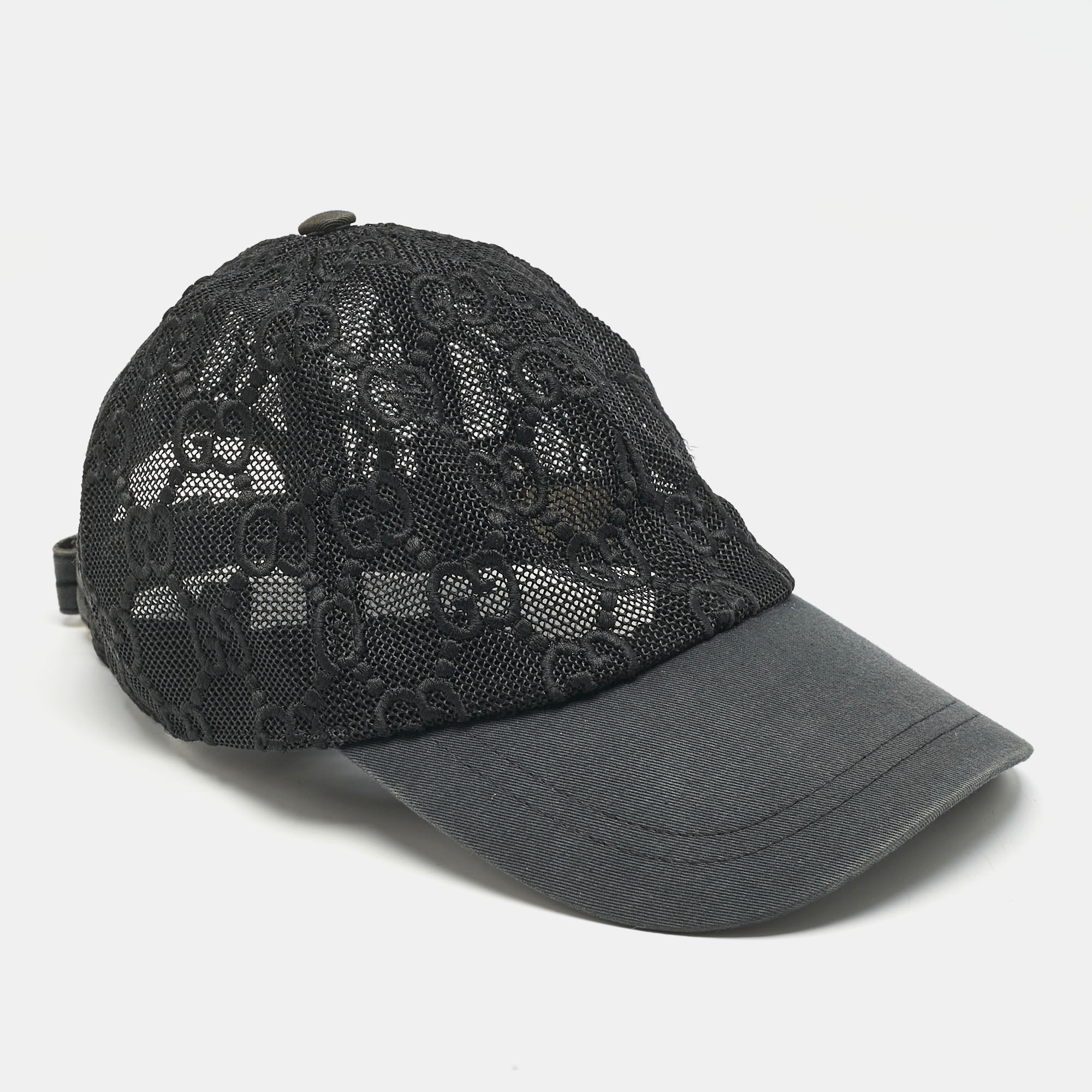Pre-owned Gucci Black Gg Mesh Baseball Cap S