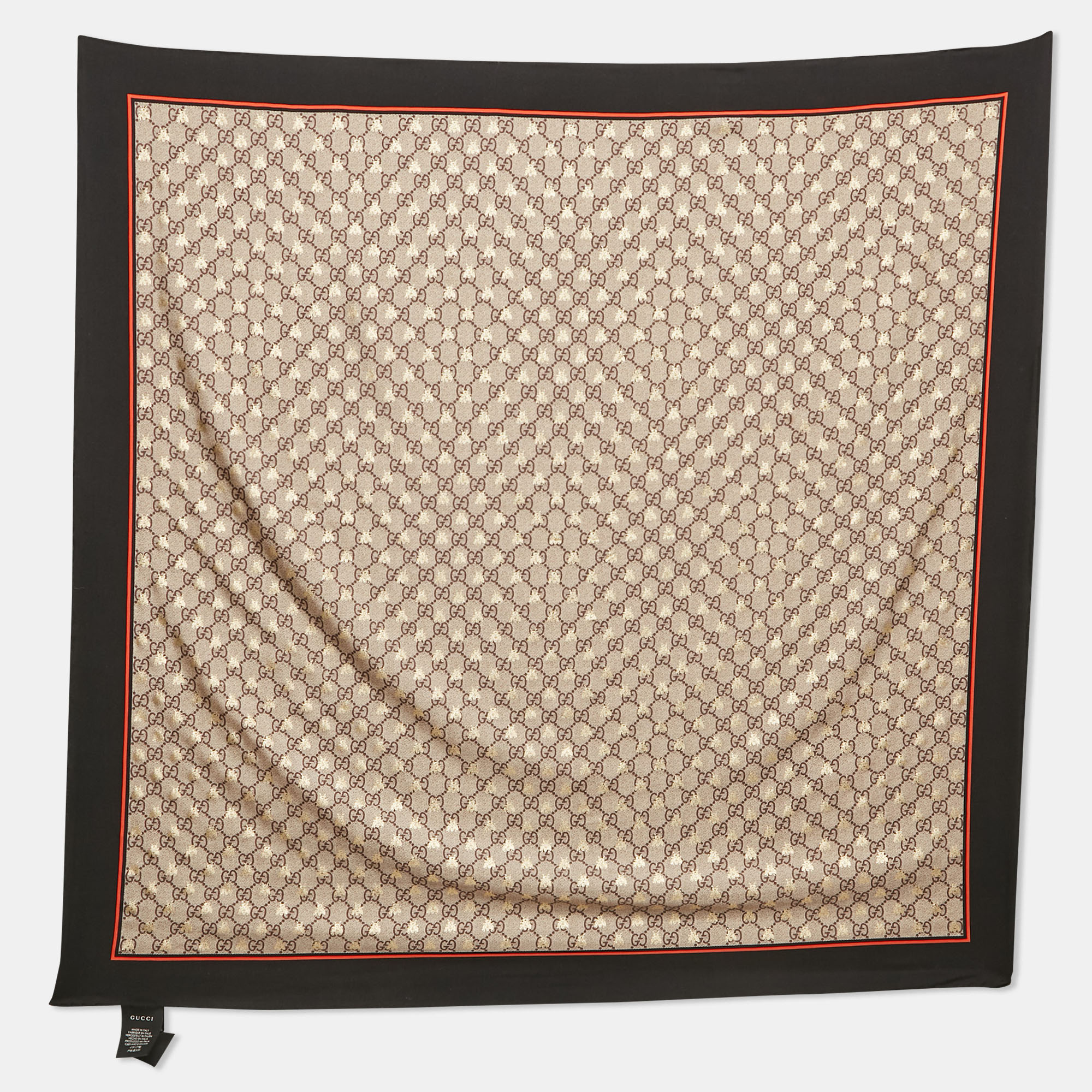 

Gucci Black/Beige GG Metallic Bees Print Silk Square Scarf