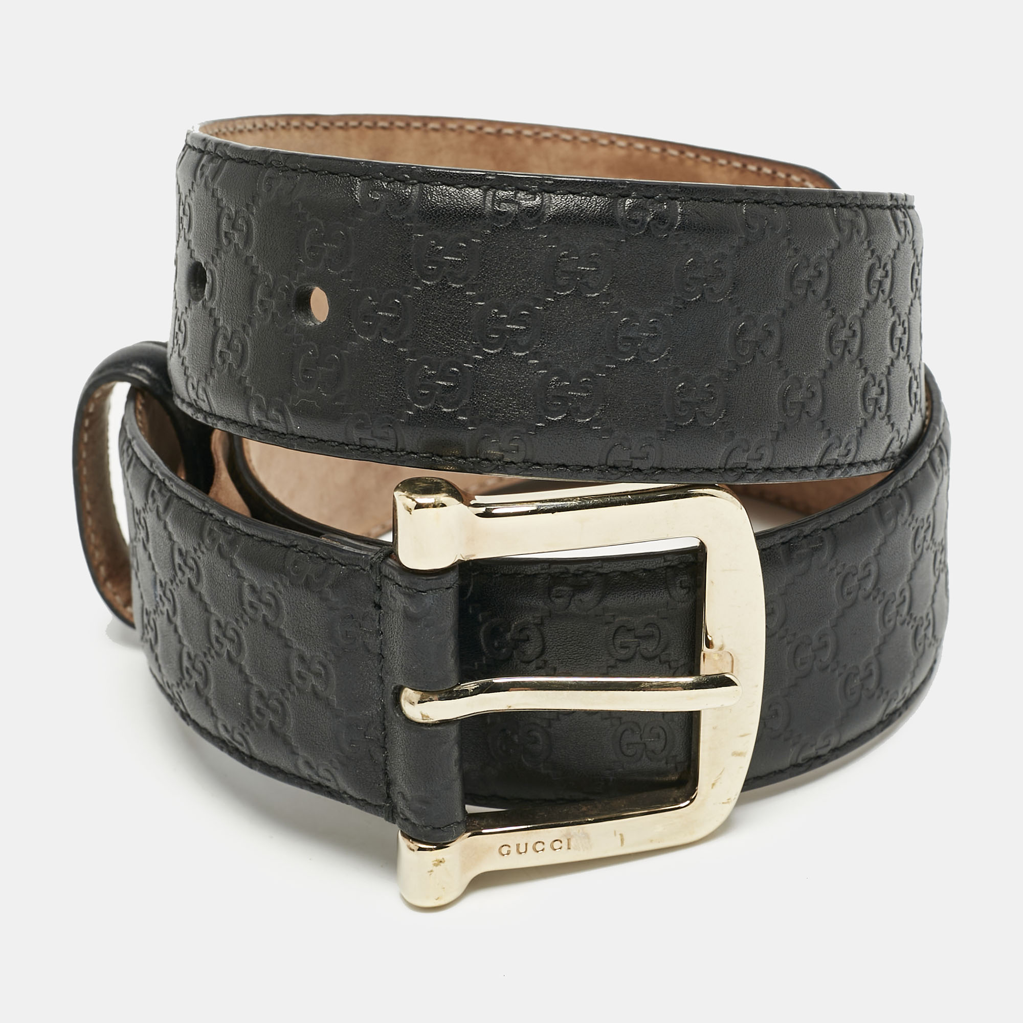 

Gucci Black Microguccissima Leather Buckle Belt 80CM